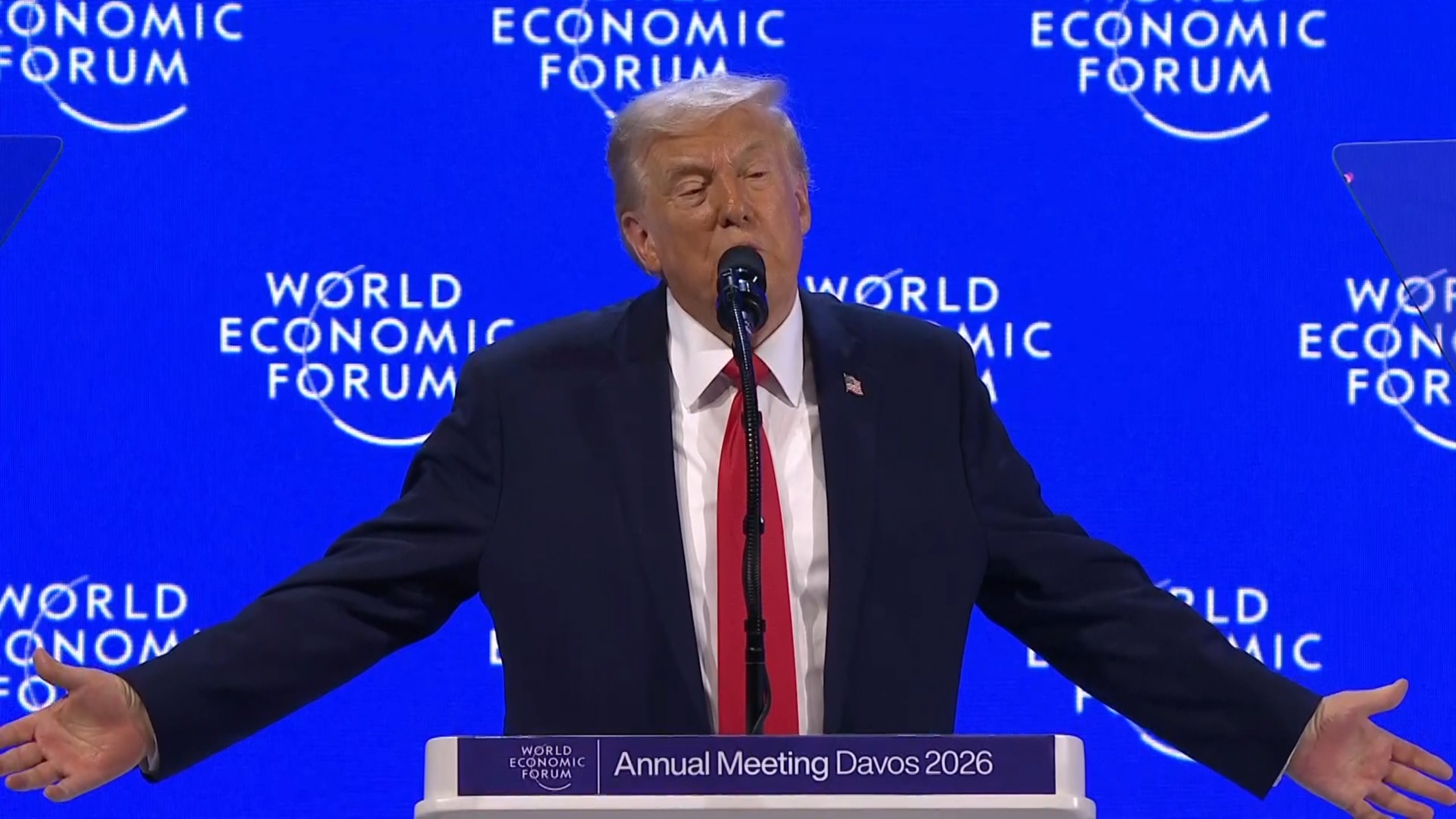 US president Donald Trump speaking at the annual meeting in Davos, Switzerland