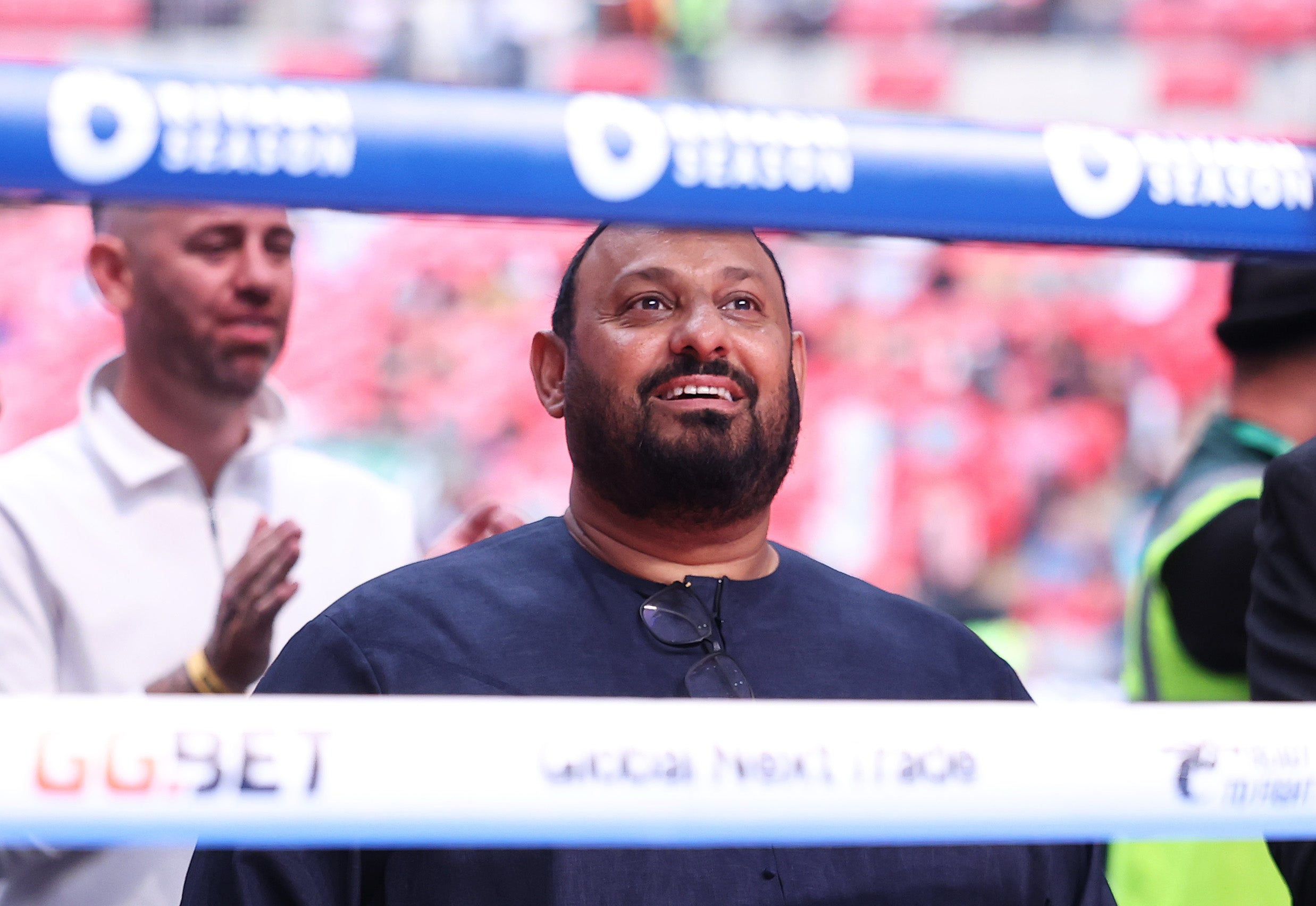 Prince Naseem Hamed watches his son on the Usyk vs Dubois 2 card at Wembley in July 2025