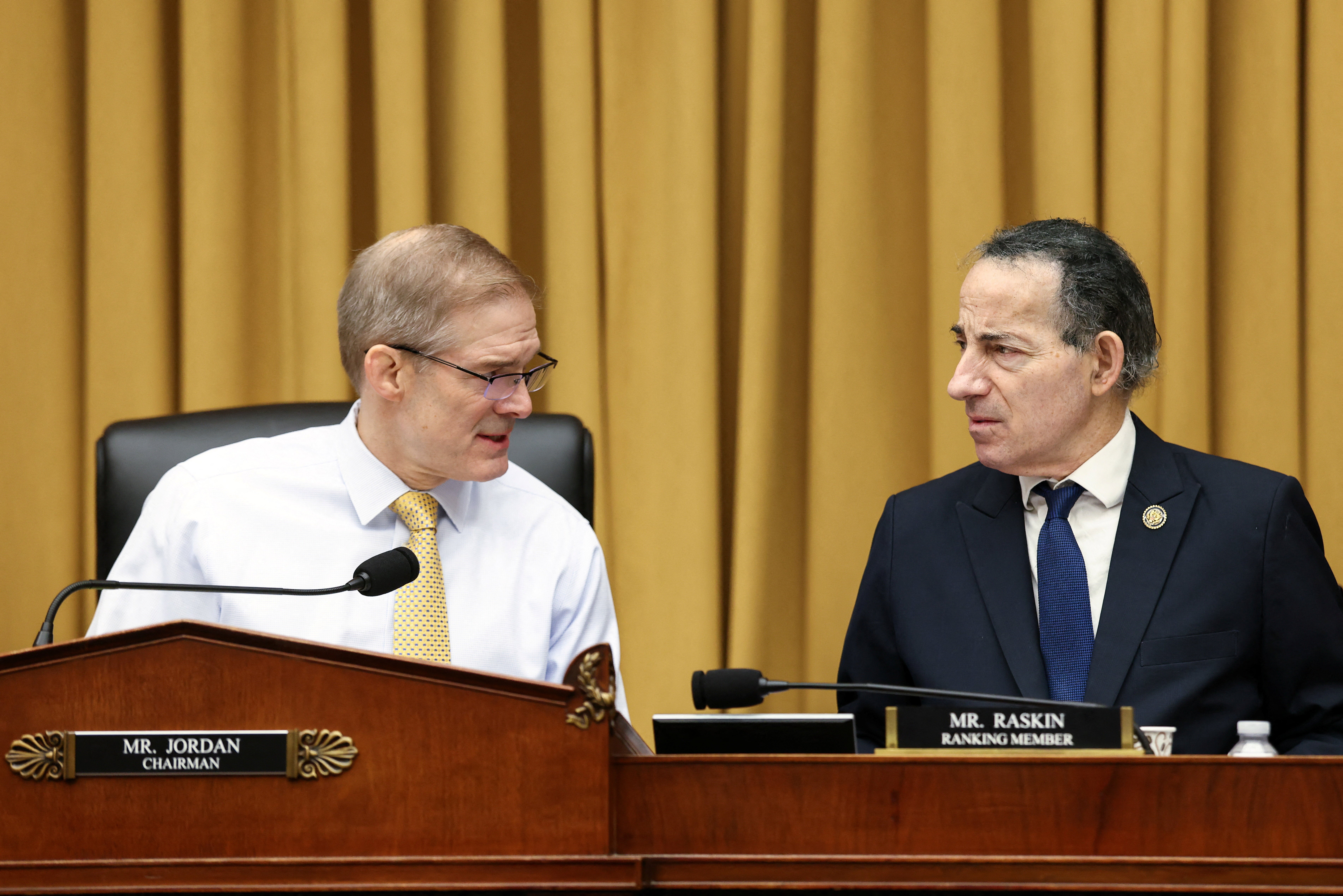 House Judiciary Chair Jim Jordan, left, accused Smith of joining a Democratic conspiracy against the president, while the committee’s top Democratic Rep. Jamie Raskin (right) said attacks against the former special counsel are ‘revealing their own ignorance’