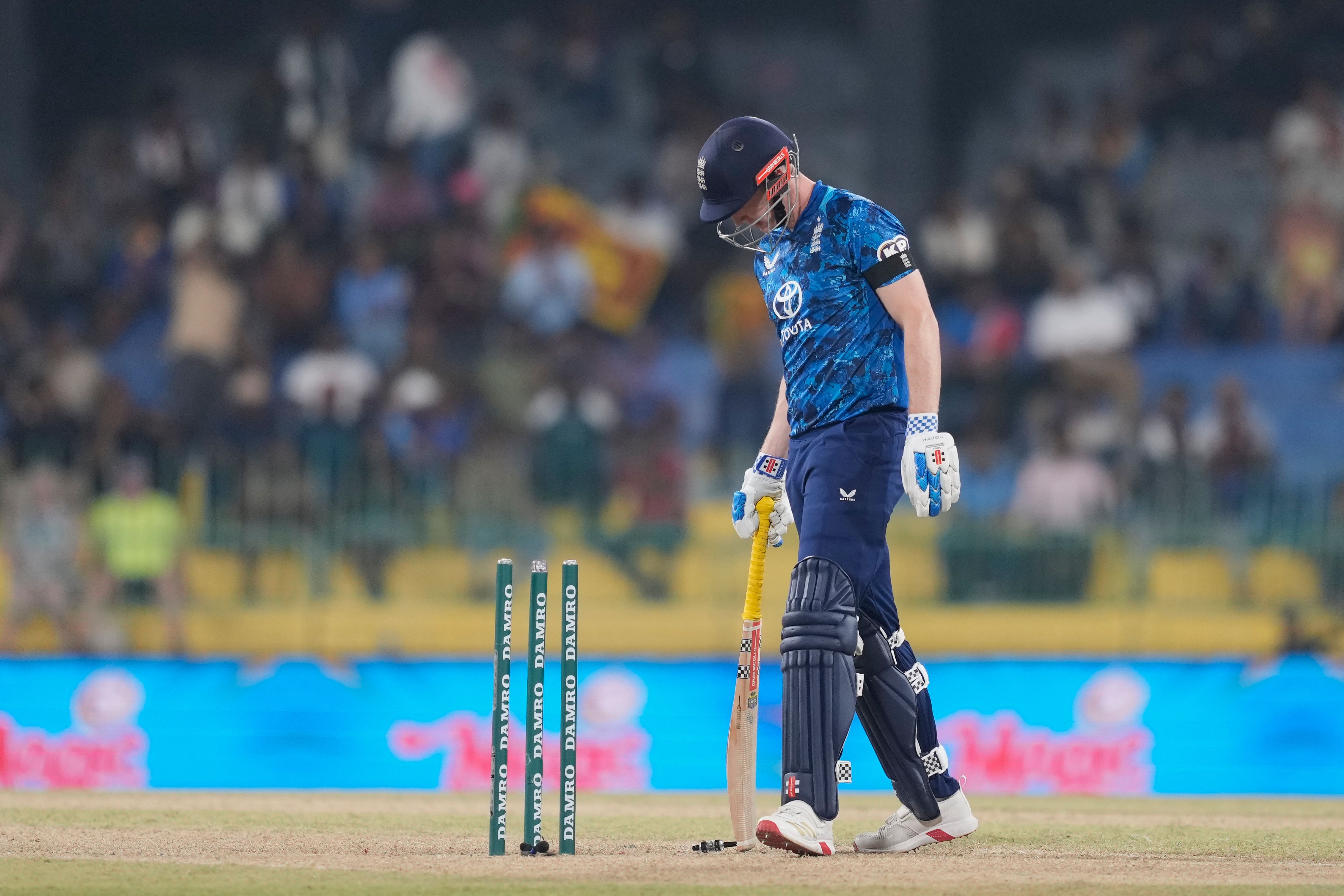 Harry Brook was one of a number of England players to fall to spin in Colombo (Eranga Jayawardena/AP)