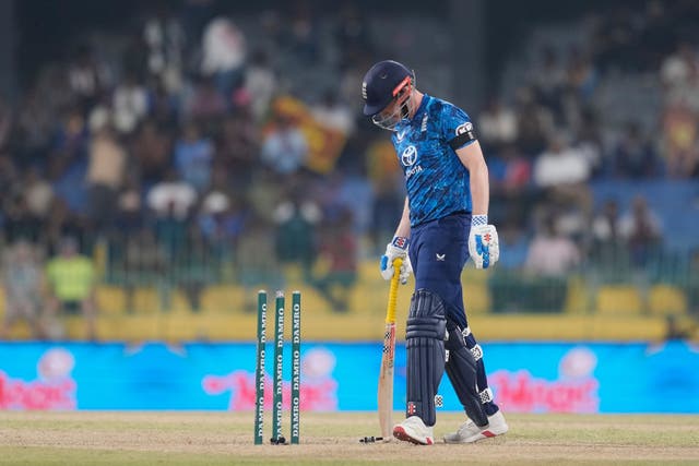 Harry Brook was one of a number of England players to fall to spin in Colombo (Eranga Jayawardena/AP)