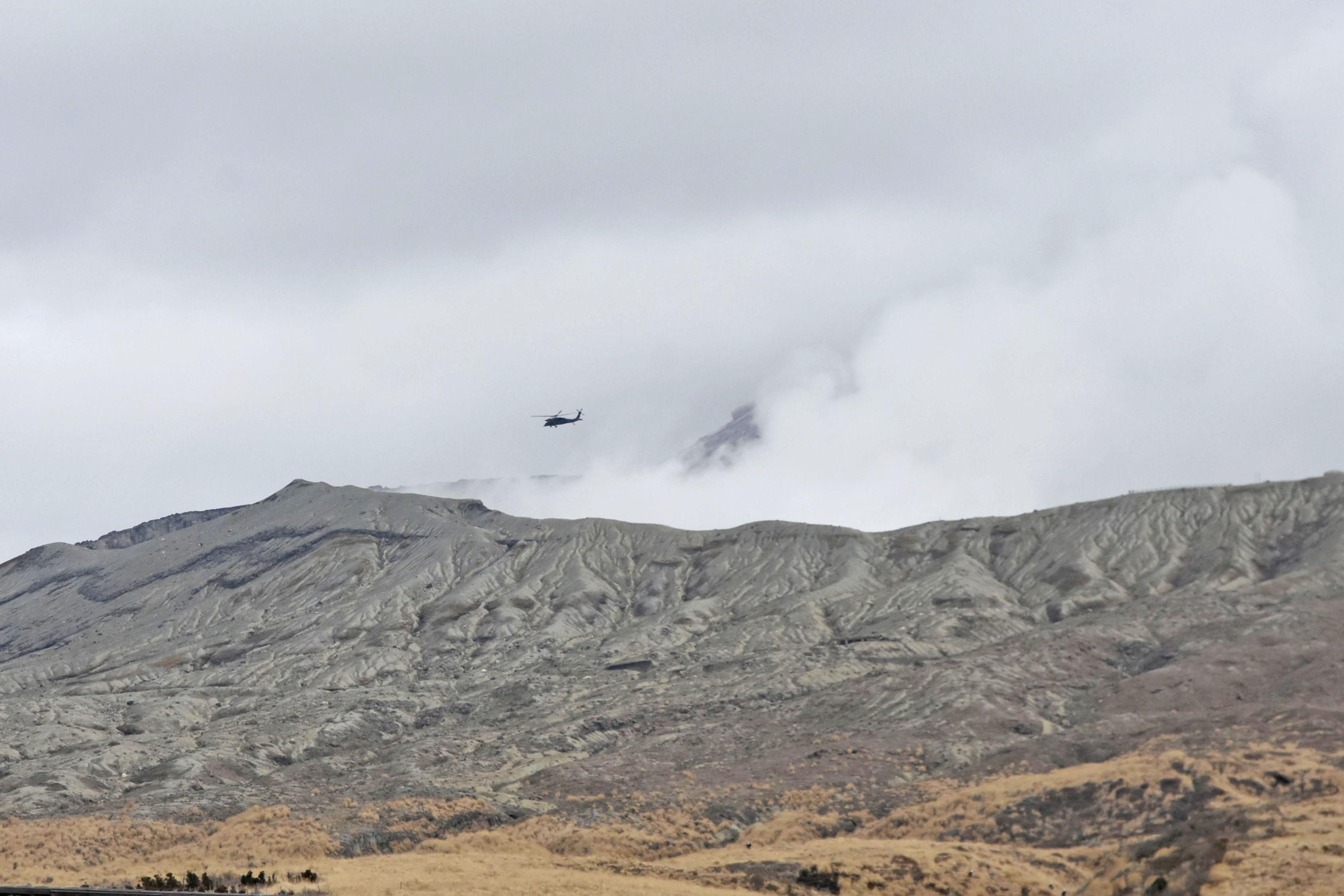 The area near the Nakadake crater of Mount Aso is seen in Kumamoto Prefecture, southwestern Japan, on Tuesday, 20 January 2026, where a sightseeing helicopter went missing earlier in the day