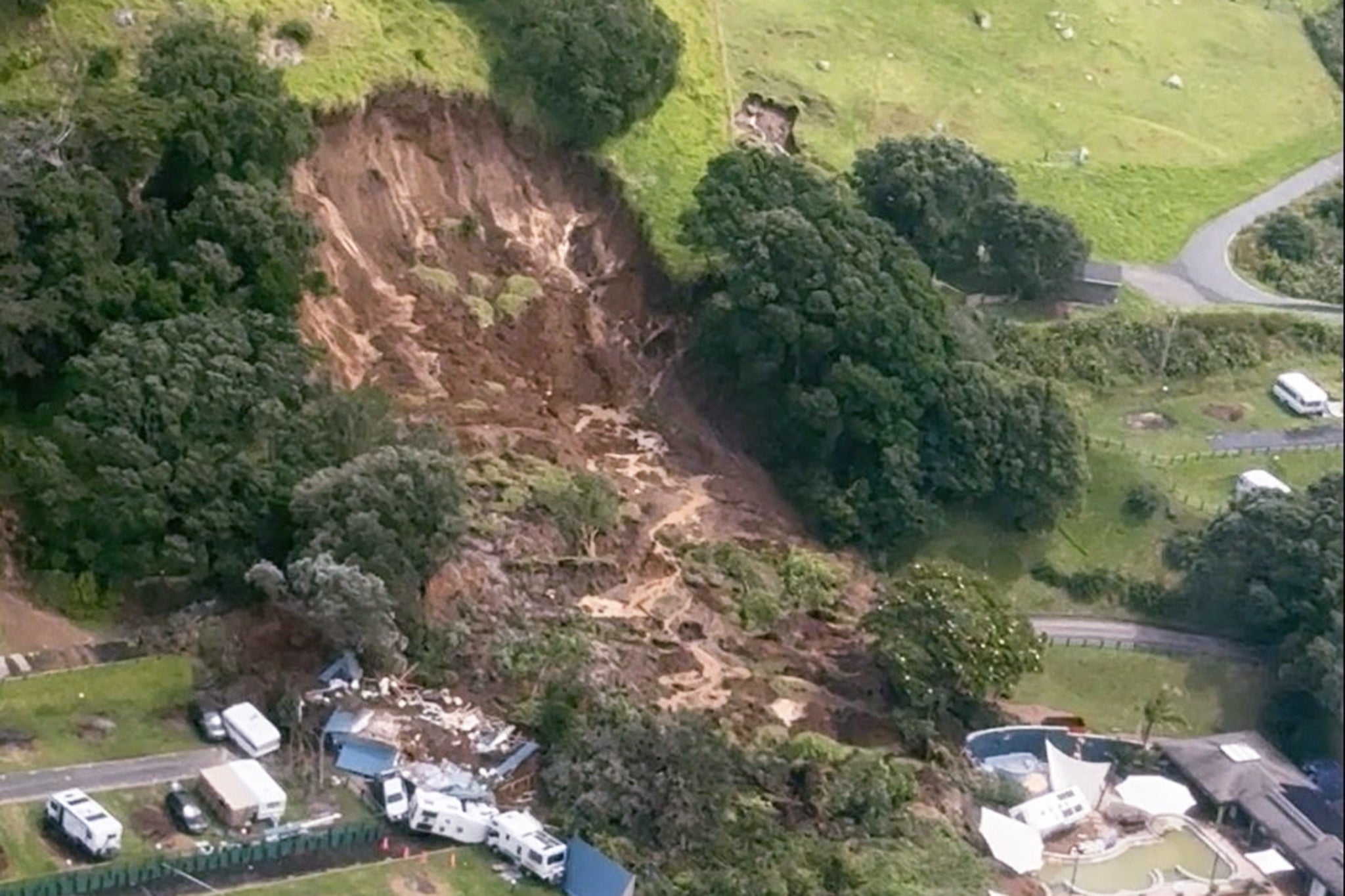 <p>An aerial view of an area affected by a landslide triggered by heavy rains, in Mount Maunganui</p>