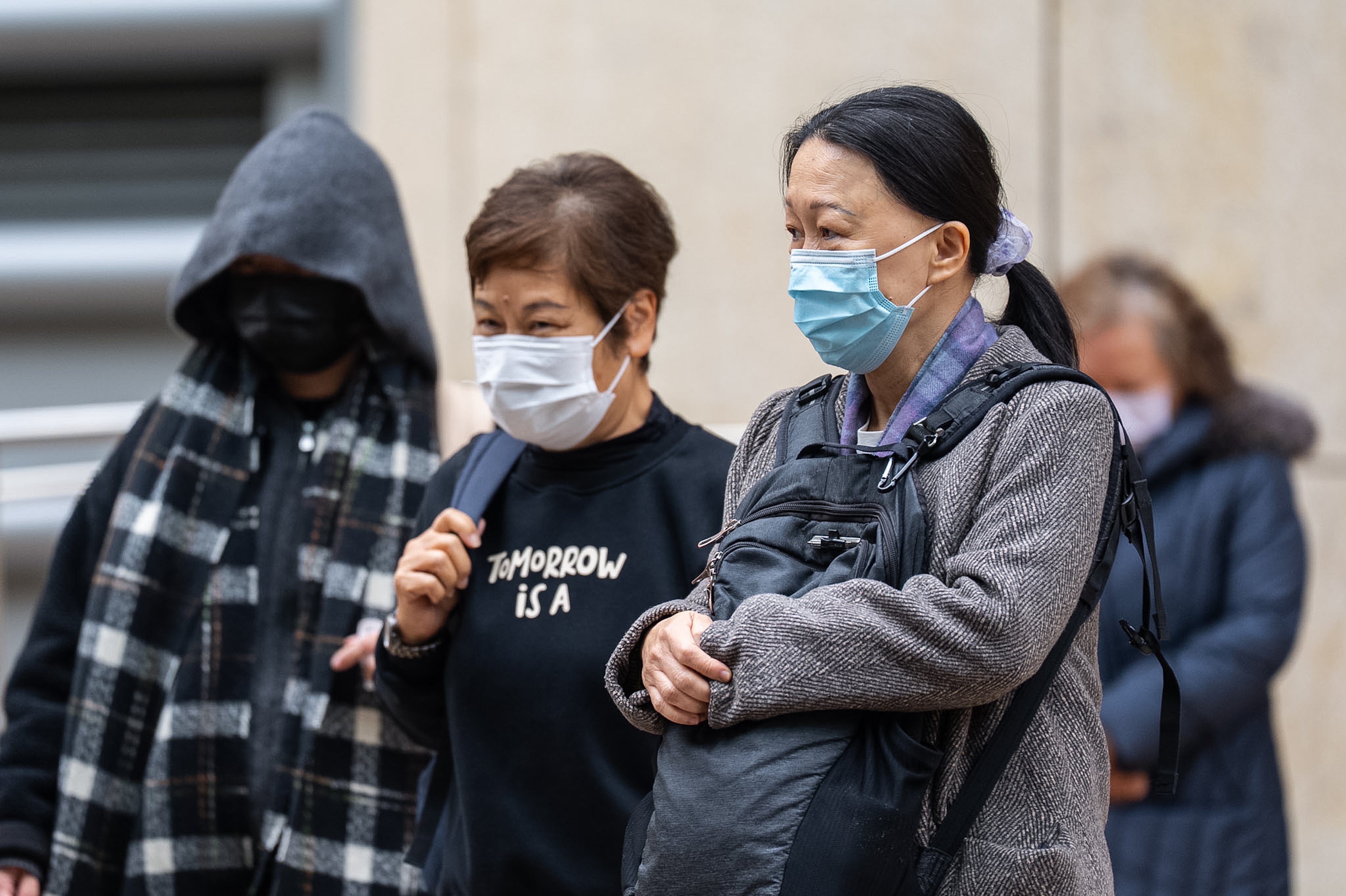 Medina Chow Lau Wah-chun, right, mother of pro-democracy activist Chow Hang-tung, leaves the West Kowloon Magistrates’ Courts following the national security trial of the defunct Hong Kong Alliance in Support of Patriotic Democratic Movements of China, the group that for decades organised the city’s annual June 4 candlelight vigils, on Thursday, 22 January 2026