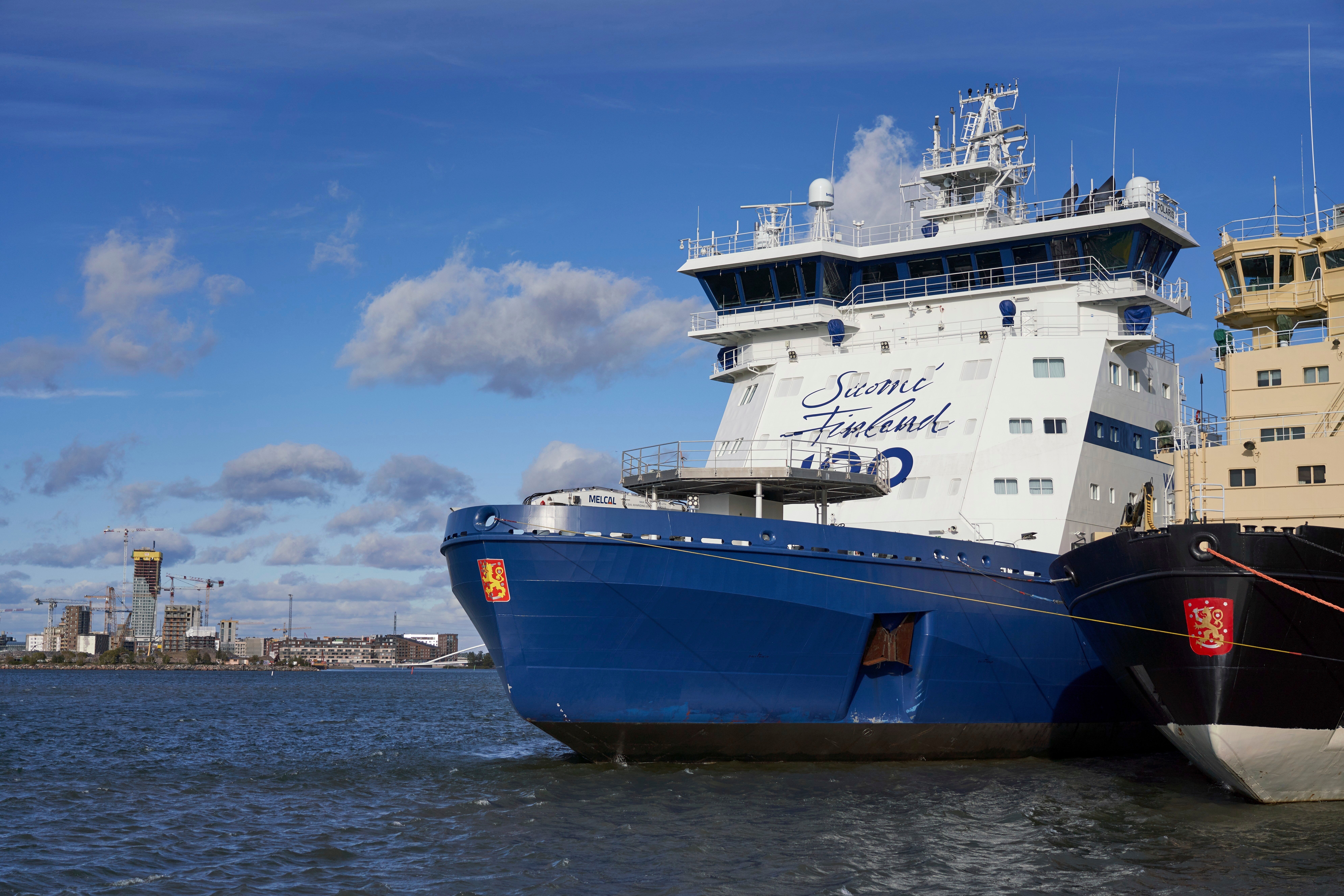 Finnish icebreaker Polaris is moored in Helsinki, Finland, Thursday Sept. 27, 2018. (AP Photo/David Keyton, File)