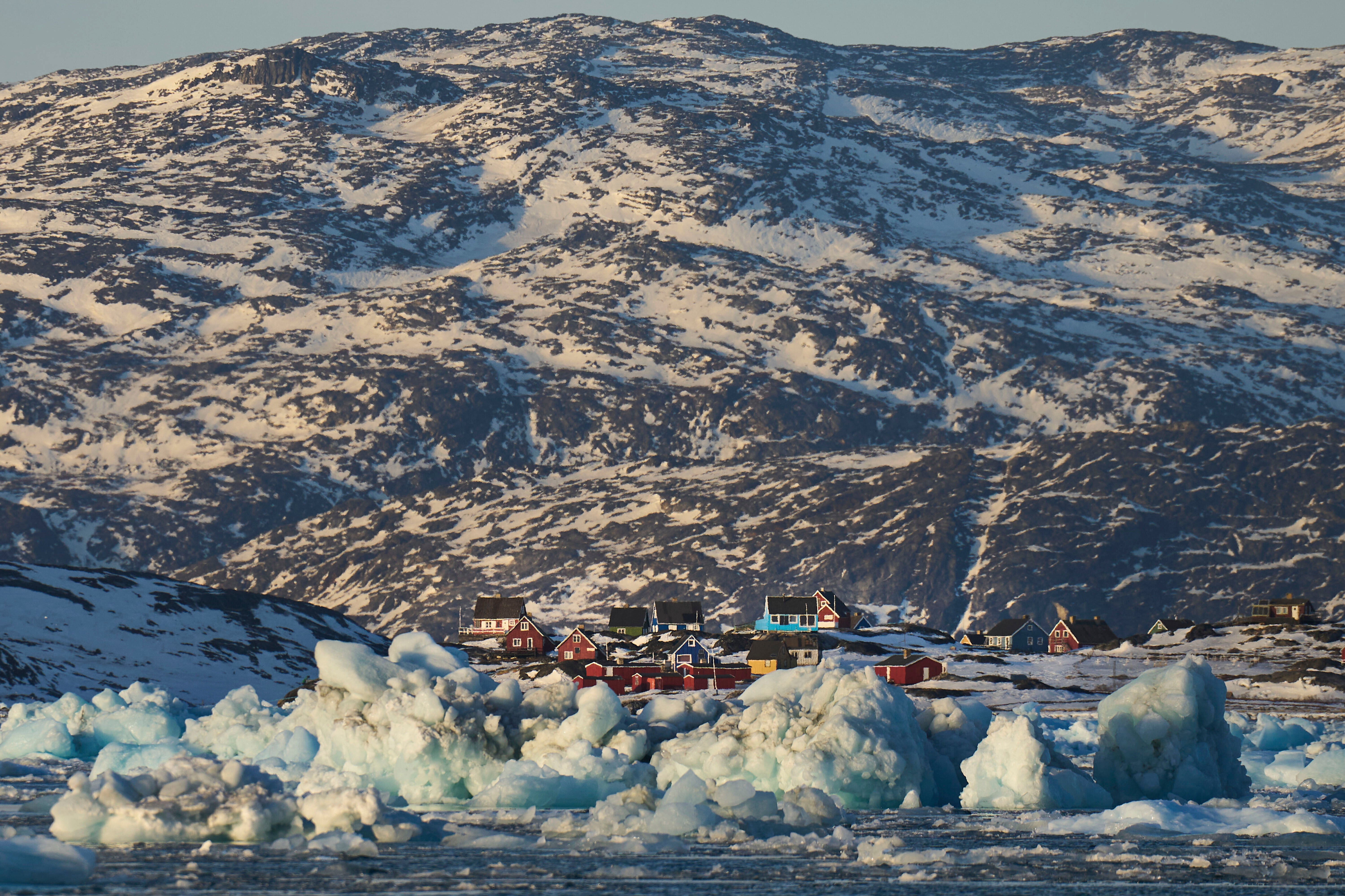 Pieces of ice move through the sea in Qoornoq Island, near Nuuk, Greenland, on Feb. 17, 2025. (AP Photo/Emilio Morenatti, File)
