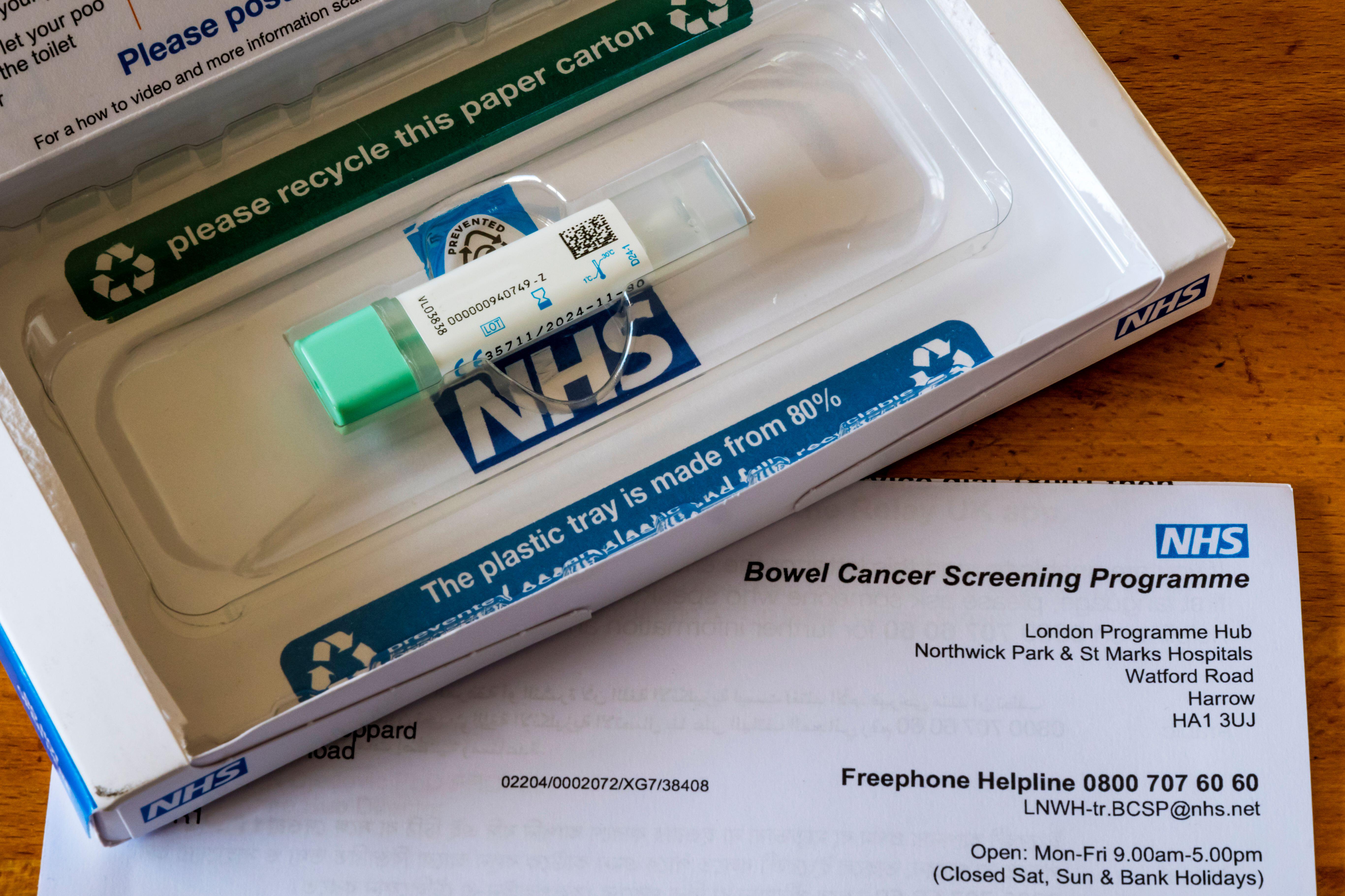 A NHS bowel-cancer screening programme home testing kit.