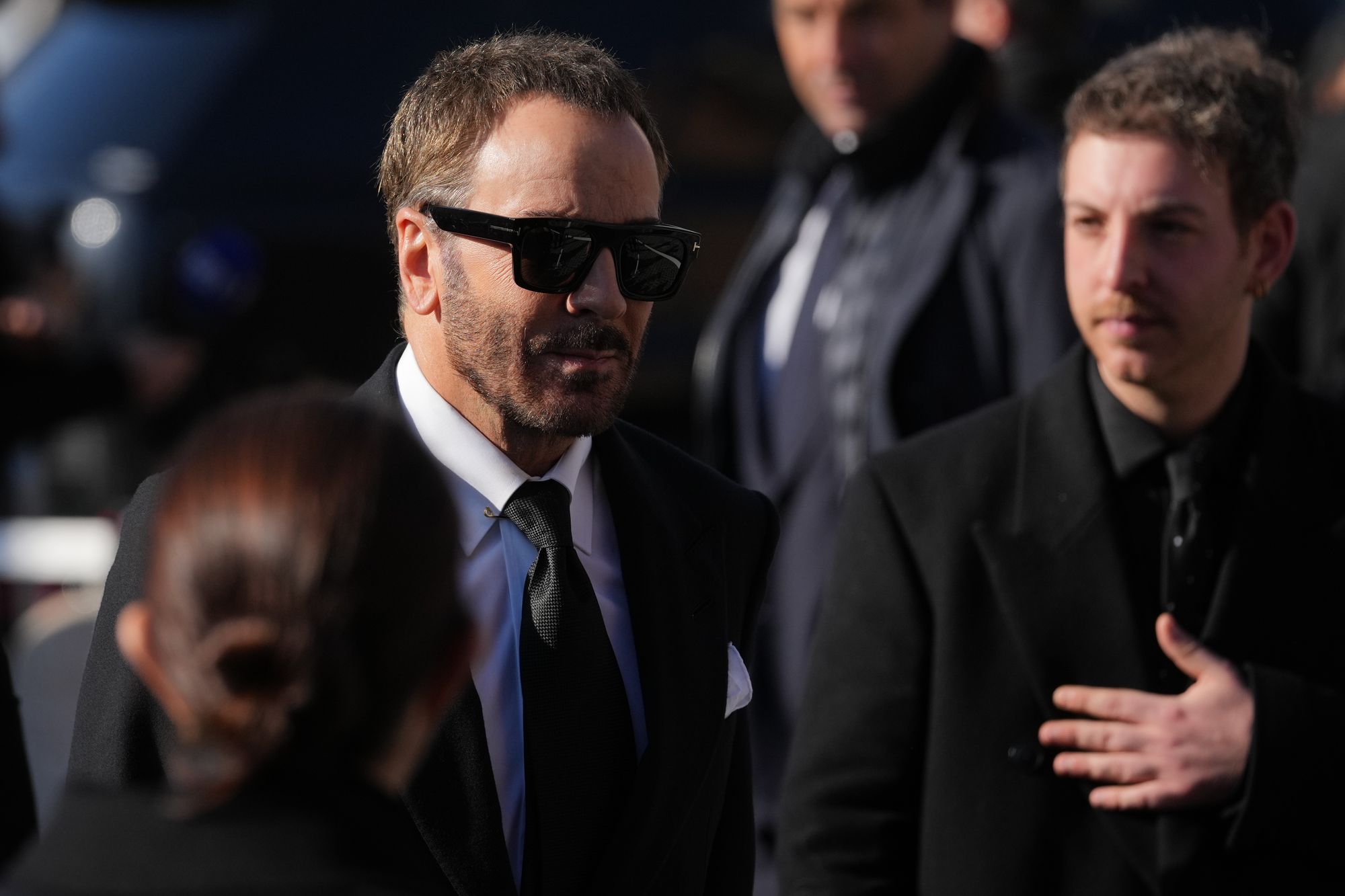 Tom Ford arrives to attend the funeral of fashion designer Valentino Garavani
