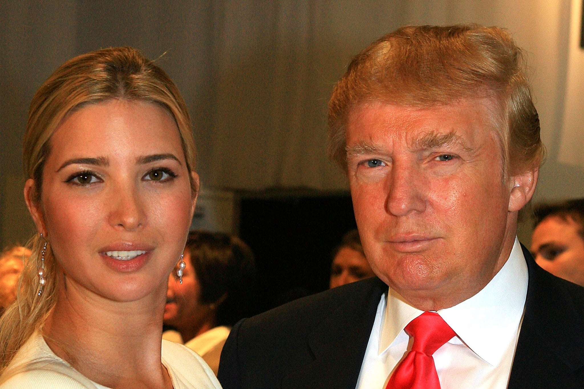 Ivanka Trump with her father, Donald, during Olympus Fashion Week in Bryant Park on 11 September 2006, in New York City.