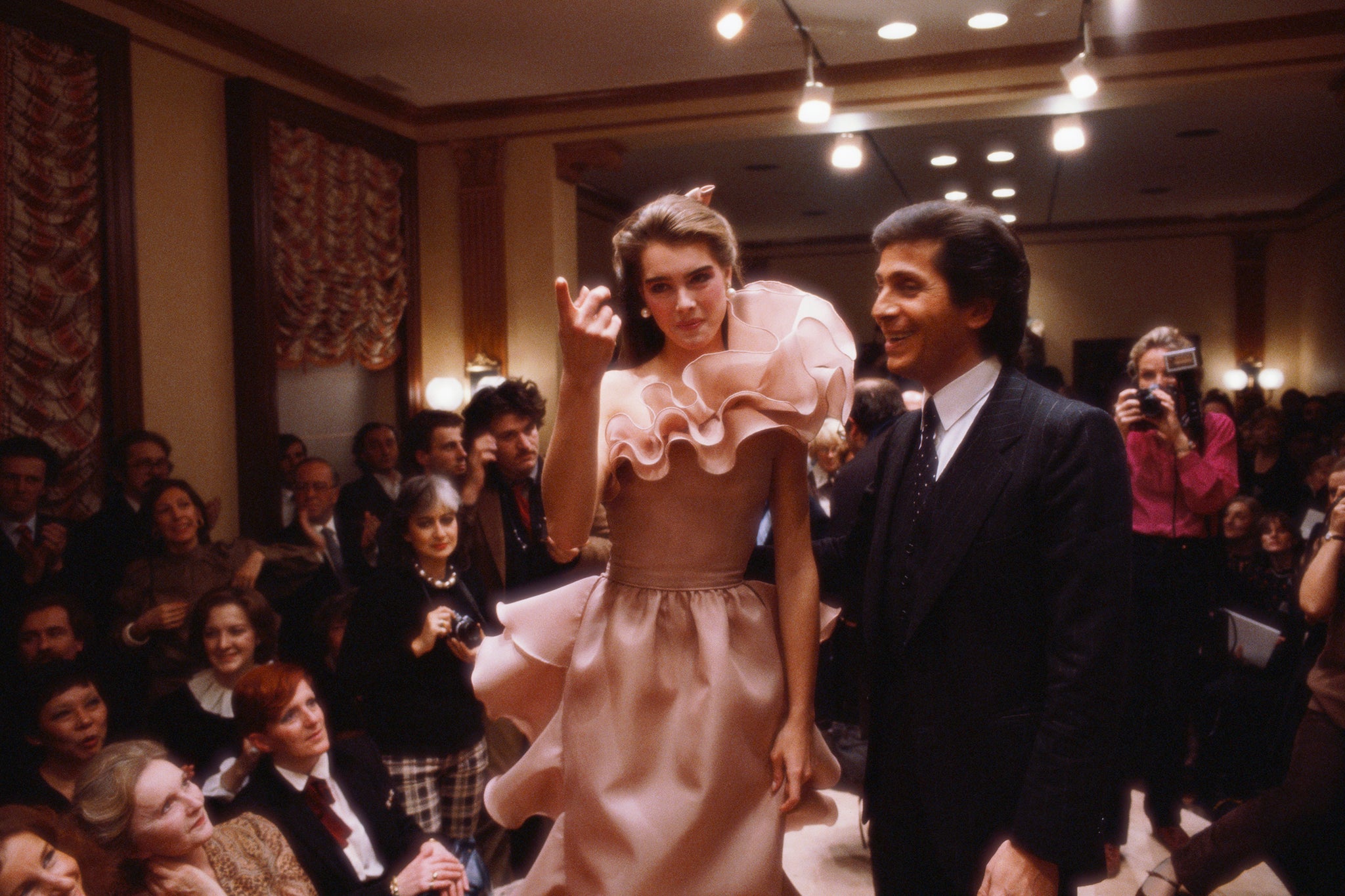 Actor Brooke Shields, with Giovanni Valentino at a Valentino fashion show in Rome.