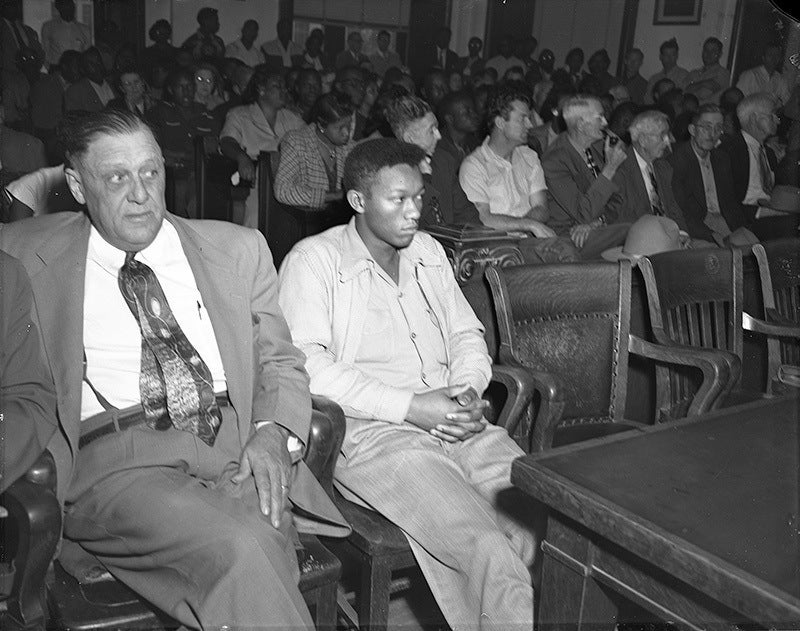 Tommy Lee Walker, a Black man from Texas, attends his March 1954 trial in Dallas for the rape and murder of Venice Parker
