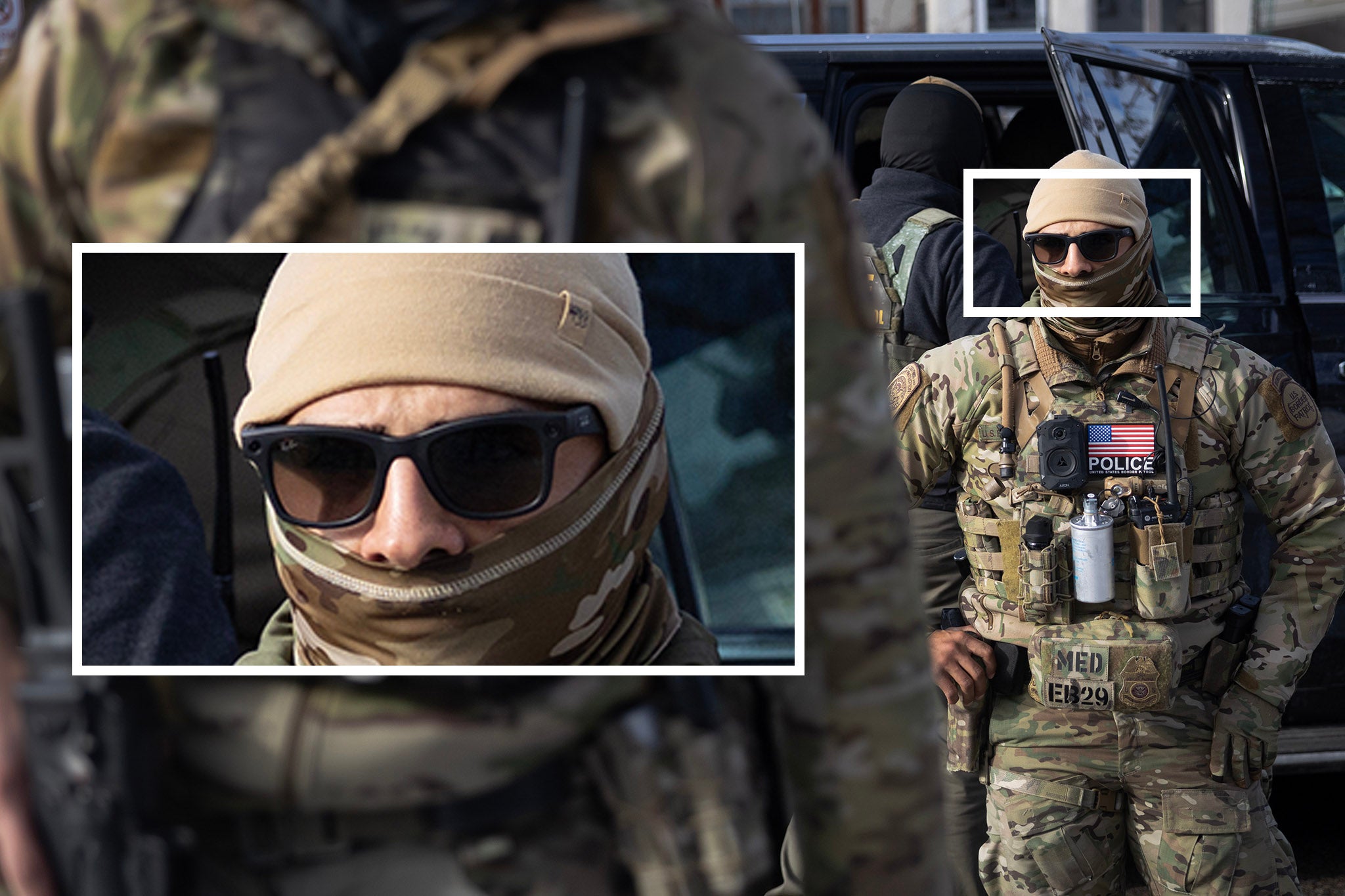 A Border Patrol supplier successful Meta sunglasses connected January 12, 2026, successful Minneapolis, Minnesota. He is not signaling astatine nan clip of nan photo