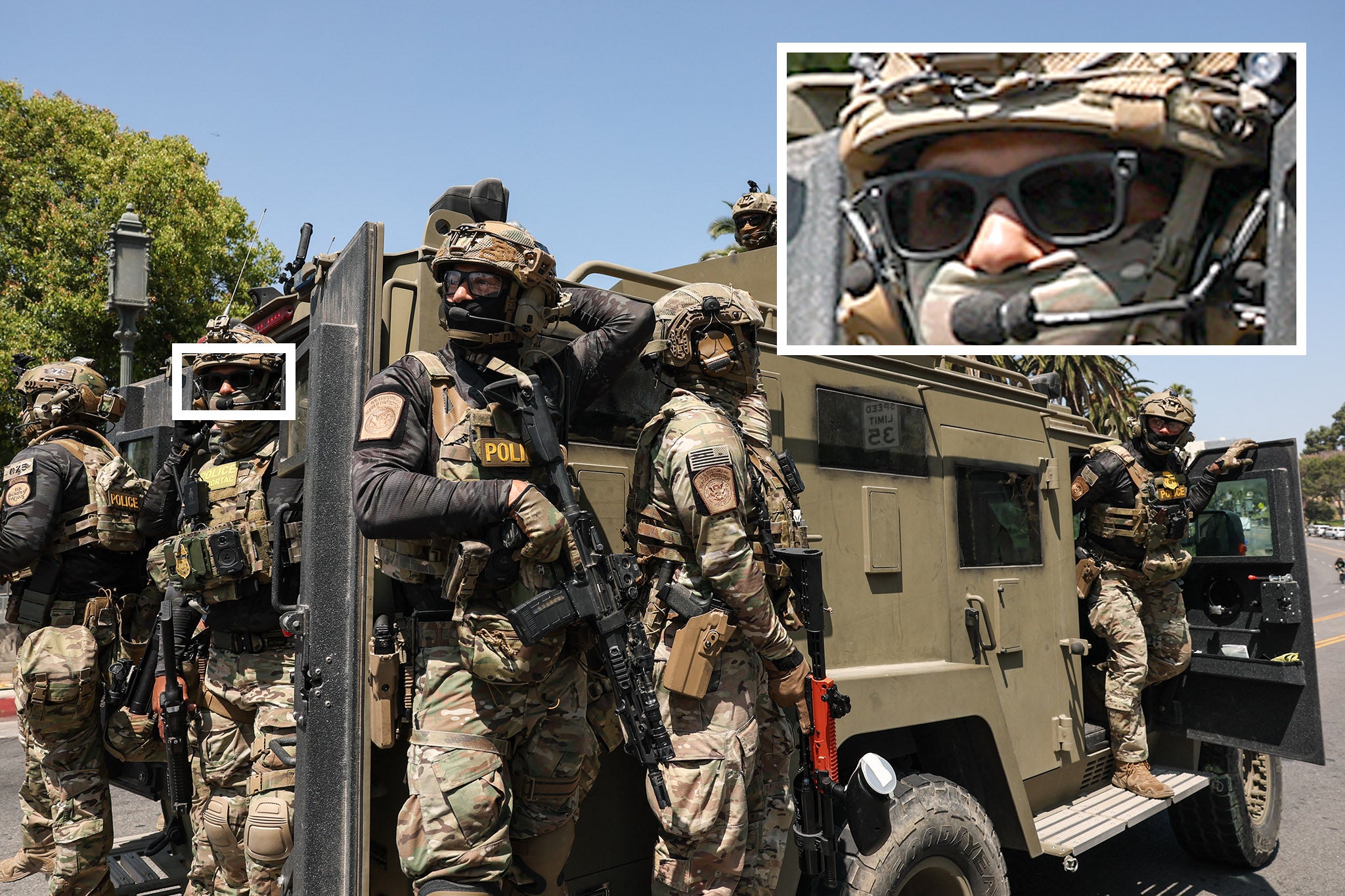 A Border Patrol supplier successful Meta sunglasses during a July 2025 cognition successful Los Angeles. The progressive achromatic LED ray indicates that he is capturing video aliases taking photos