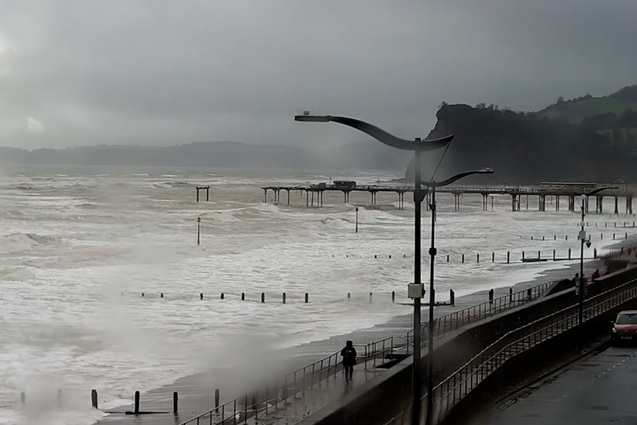 Historic pier damaged during Storm Ingrid amid three UK weather warnings