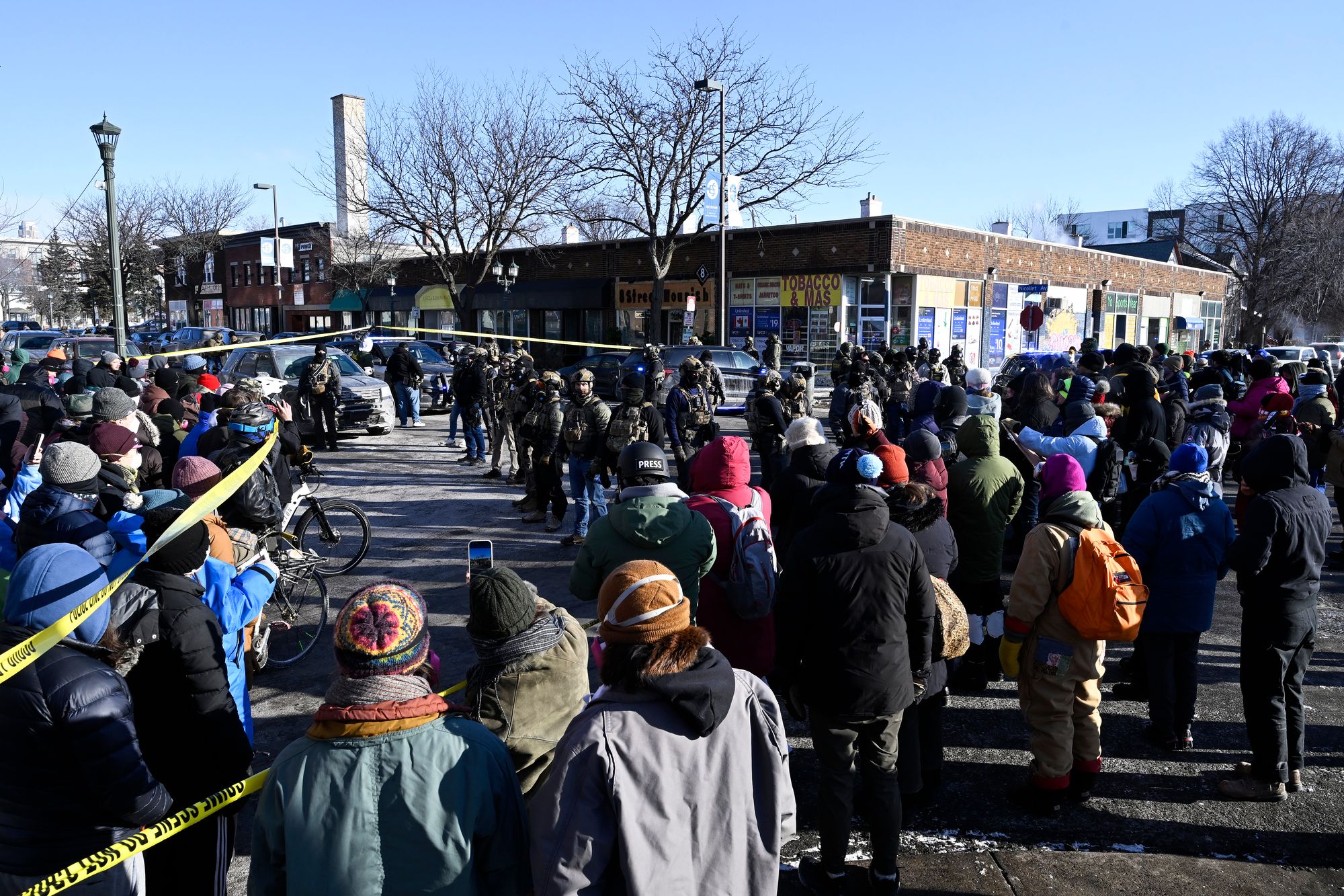 A crowd gathered at the scene of the shooting shortly after reports first emerged