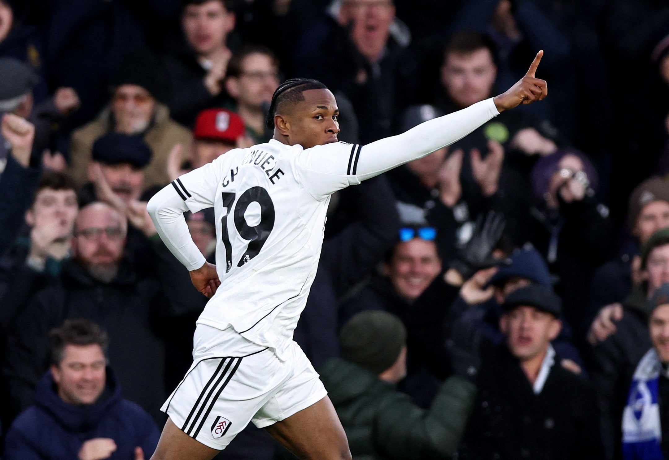 Samuel Chukwueze celebrates his equaliser for Fulham