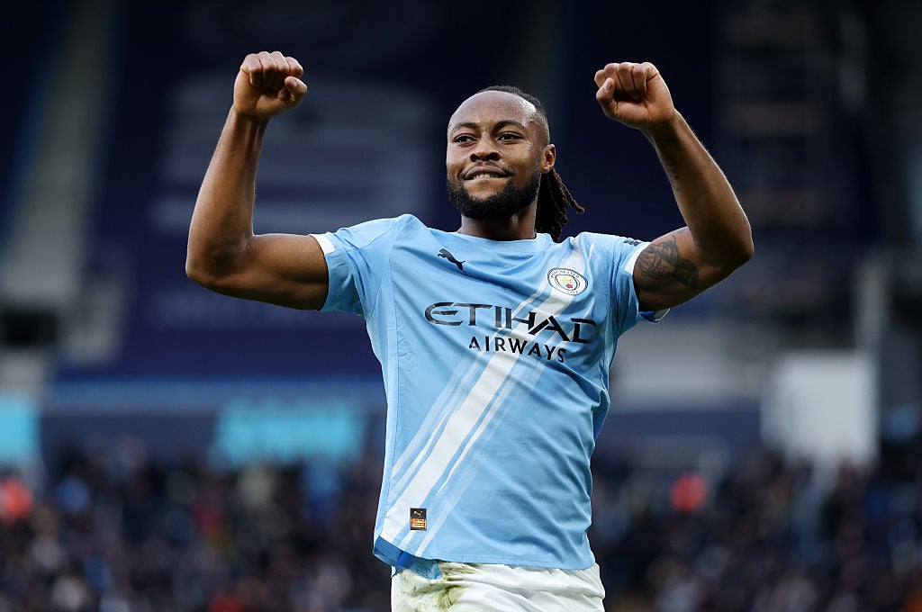 Antoine Semenyo celebrated scoring his third goal in a Man City shirt