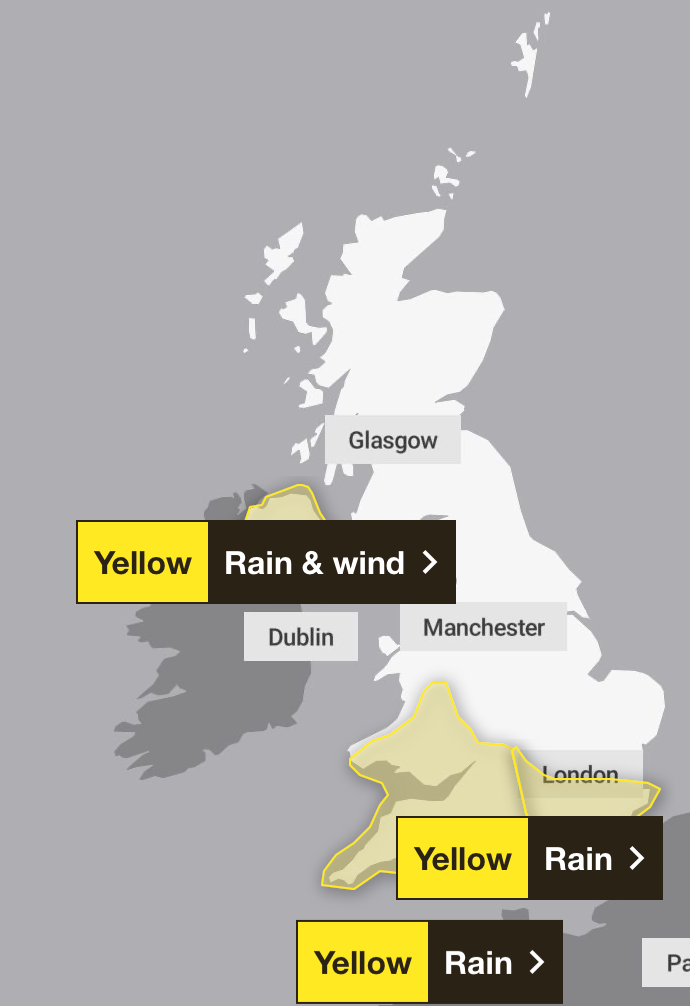 Three weather warnings are in place on Tuesday