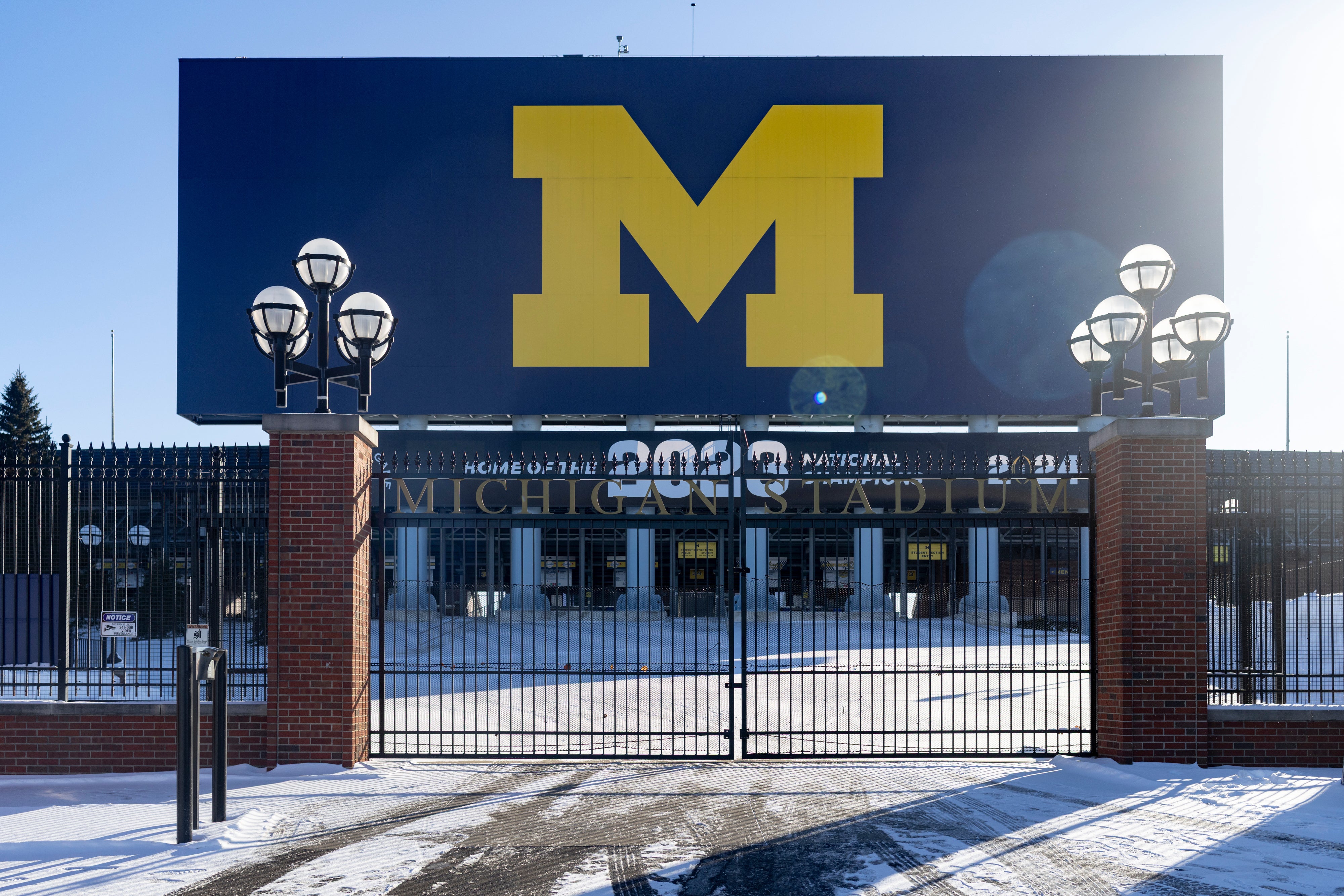 Michigan Stadium at the University of Michigan campus in Ann Arbor, Mich., Jan. 17, 2026. (AP Photo/Emily Elconin)