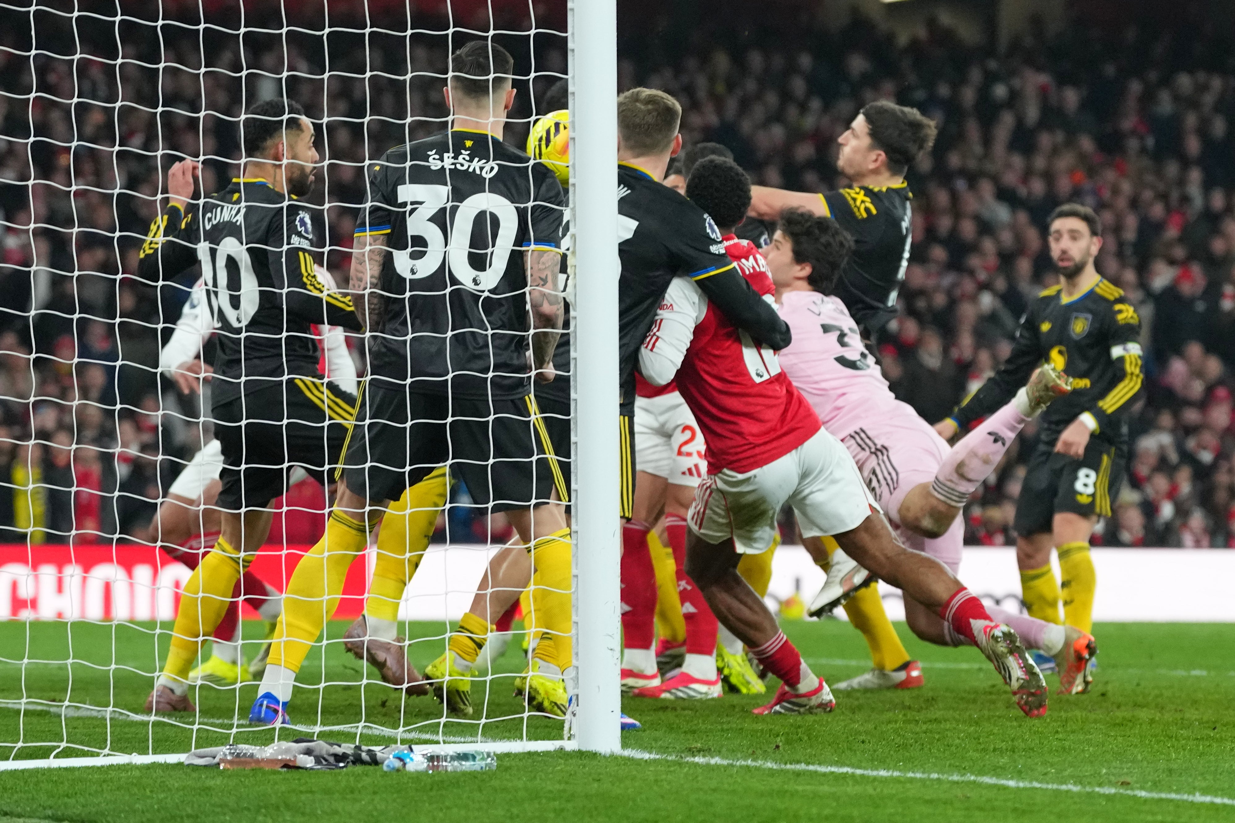 A melee in the goalmouth led to another set-piece goal for Arsenal