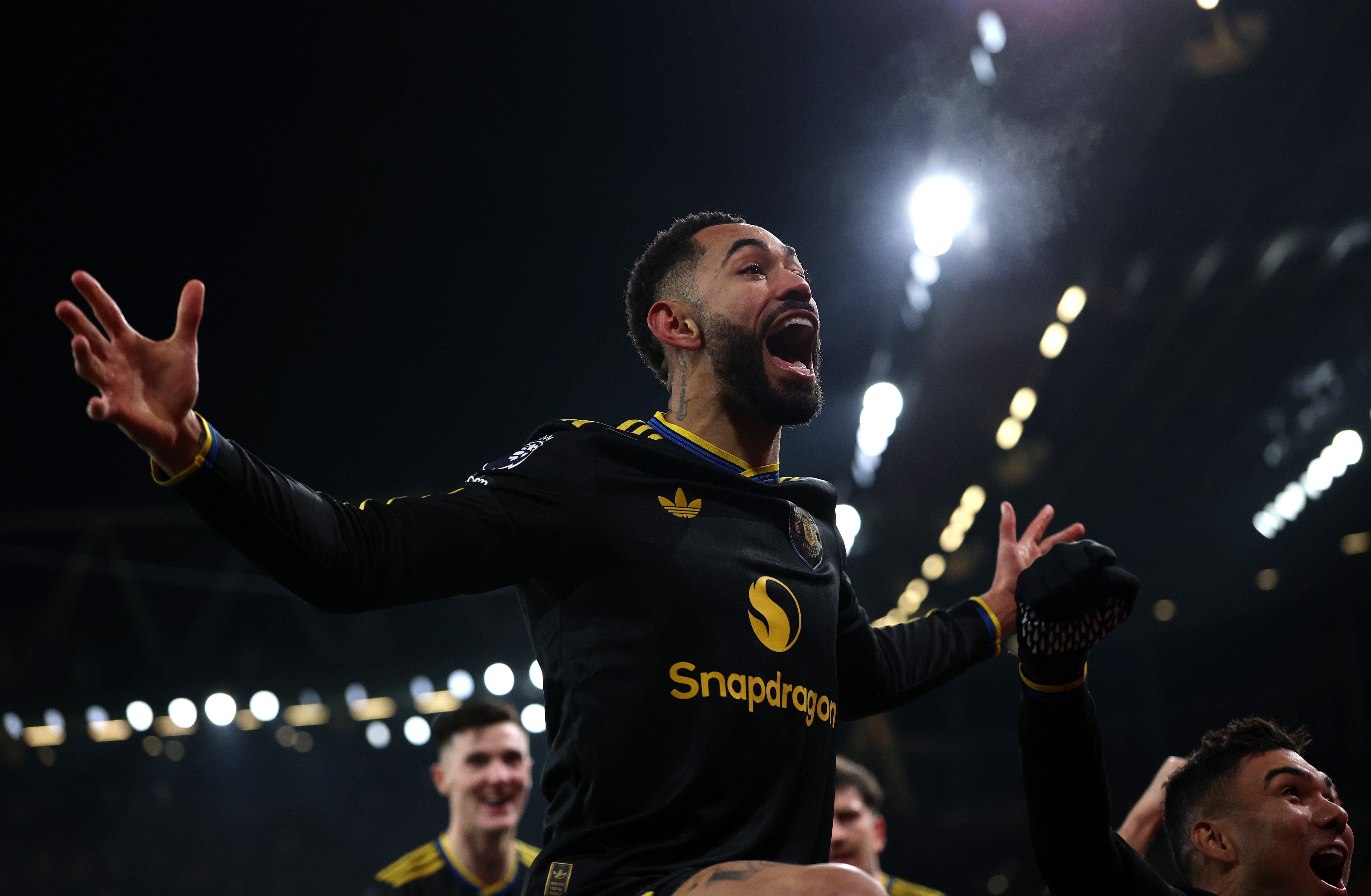 <p>Matheus Cunha celebrates after scoring Man United's winning goal at Arsenal</p>
