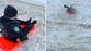 Sledding cop crashes into young child in snow day gone wrong