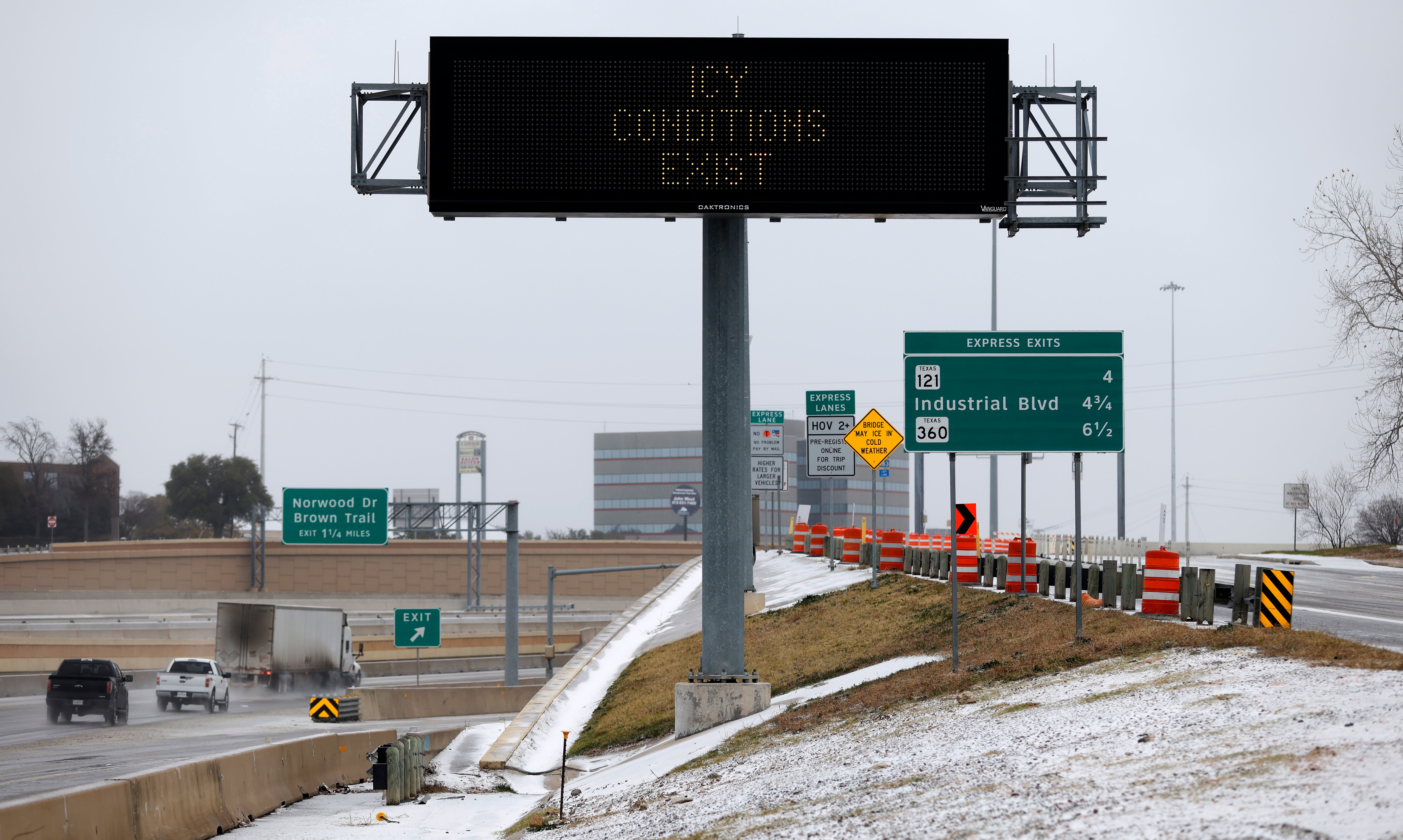 Icy conditions were reported across the Dallas-Fort Worth area this weekend. Two girls were involved in a sledding accident in Frisco, north of Dallas, after a sled they were riding that was being pulled by a Jeep crashed