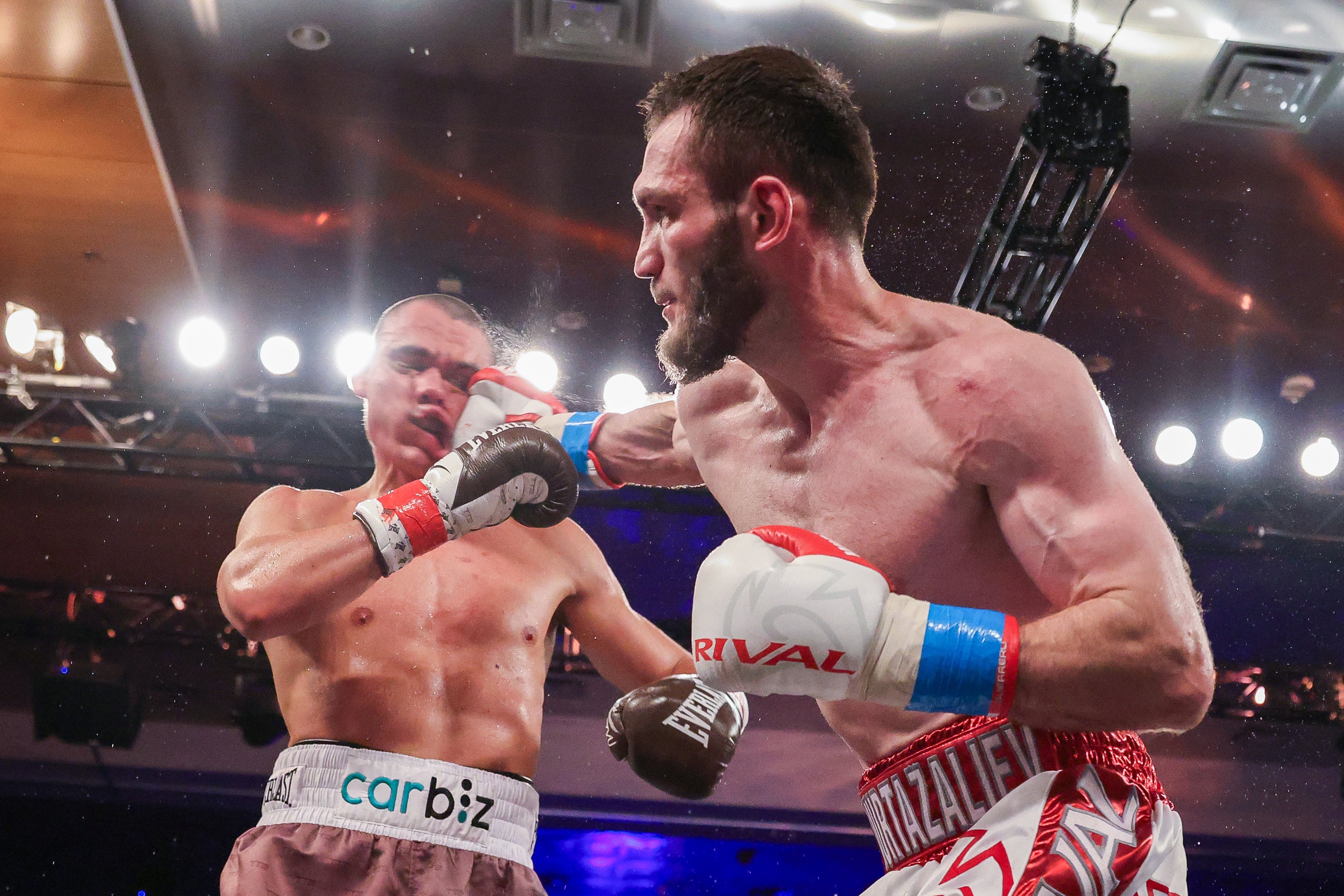 Bakhram Murtazaliev (right) during his most-recent fight, a win over Tim Tszyu in 2024