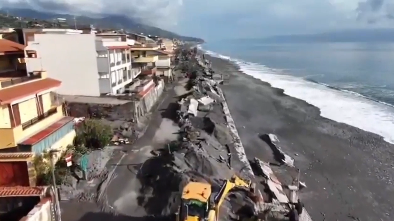 Drone shot of Santa Teresa Di Riva Coastline following storm damage
