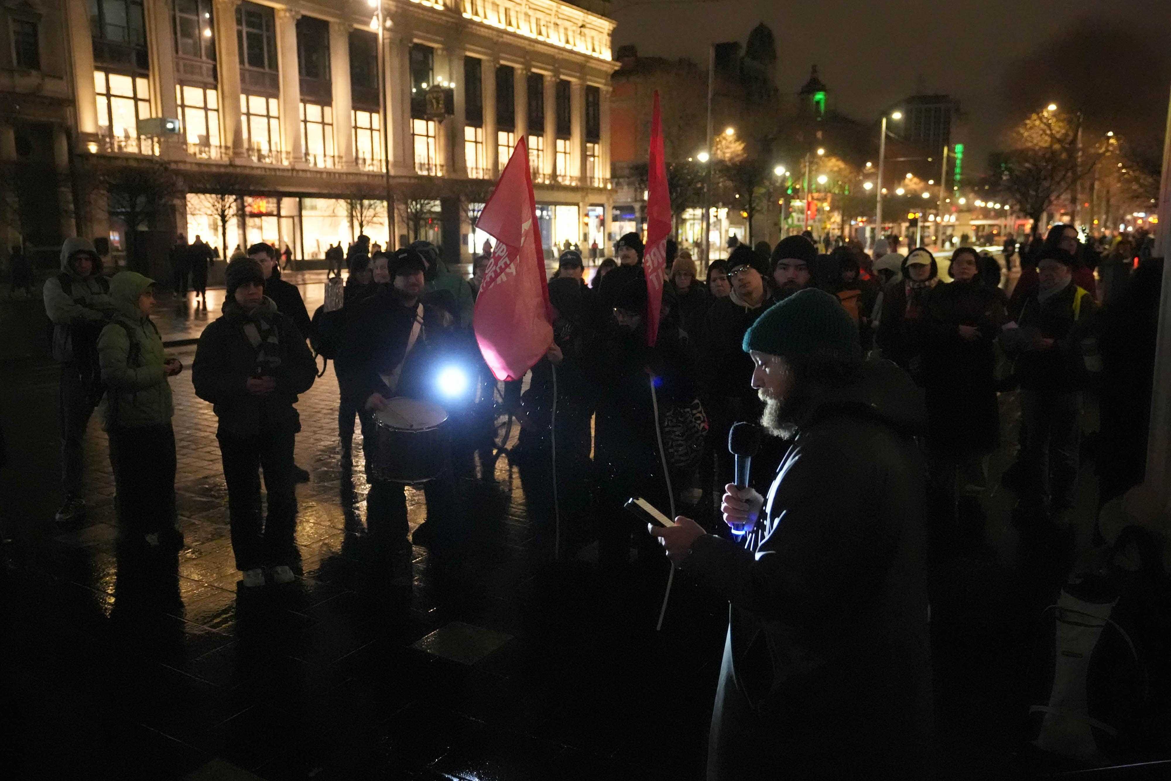 Michael Curran Dorsano speaking during a protest in Dublin against Ice agents and the immigration crackdown in Minneapolis (PA)