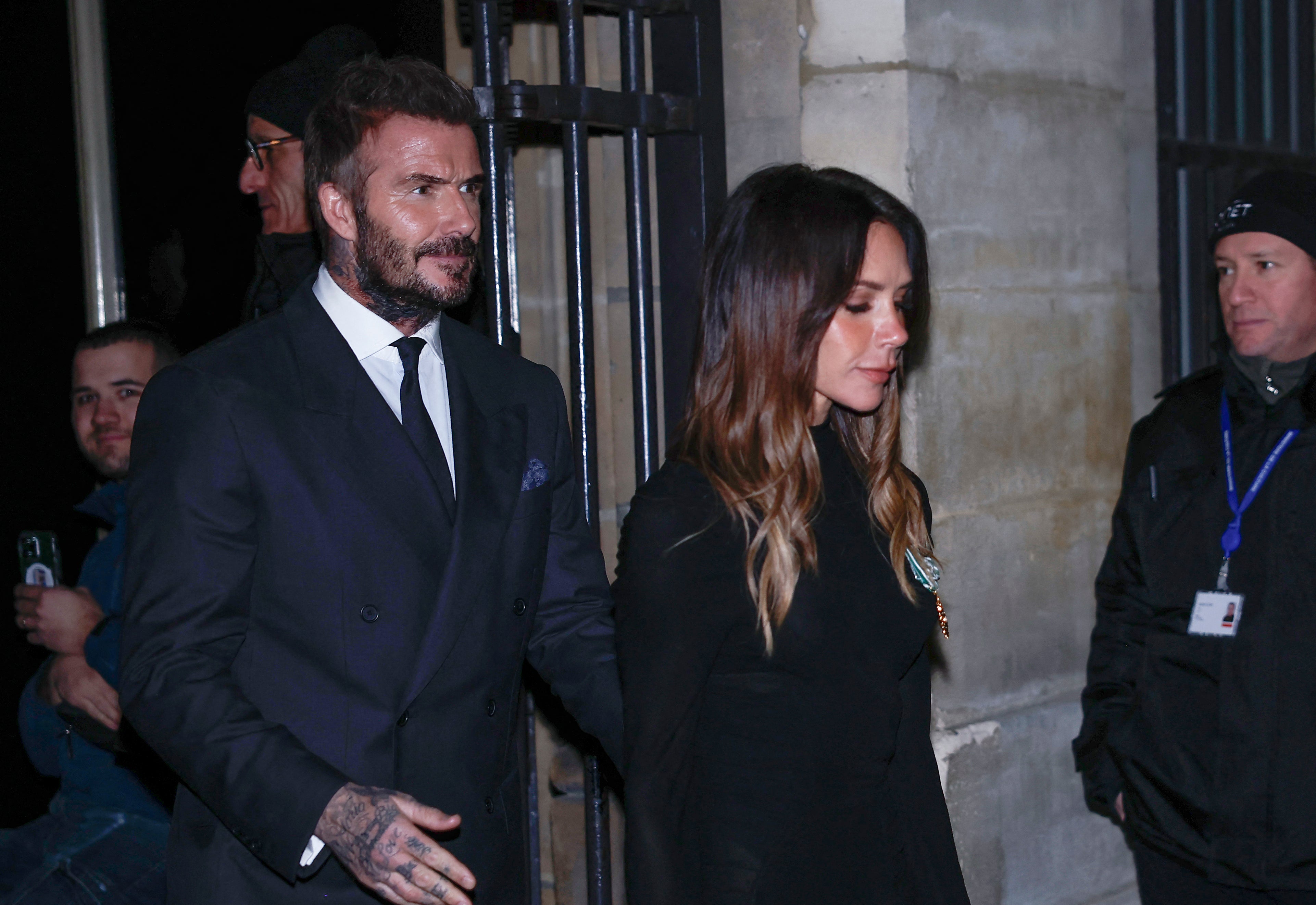 David and Victoria Beckham leaving a ceremony at the Ministry of Culture in Paris on Monday, a week after Brooklyn’s bombshell statement