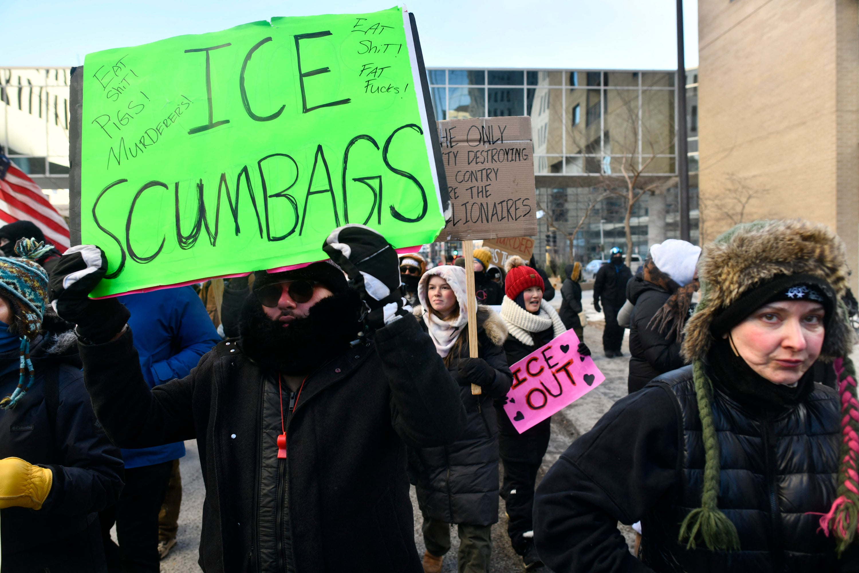 Protesters gather in downtown Minneapolis demanding ICE agents leave Minnesota following the fatal shooting of ICU nurse Alex Pretti