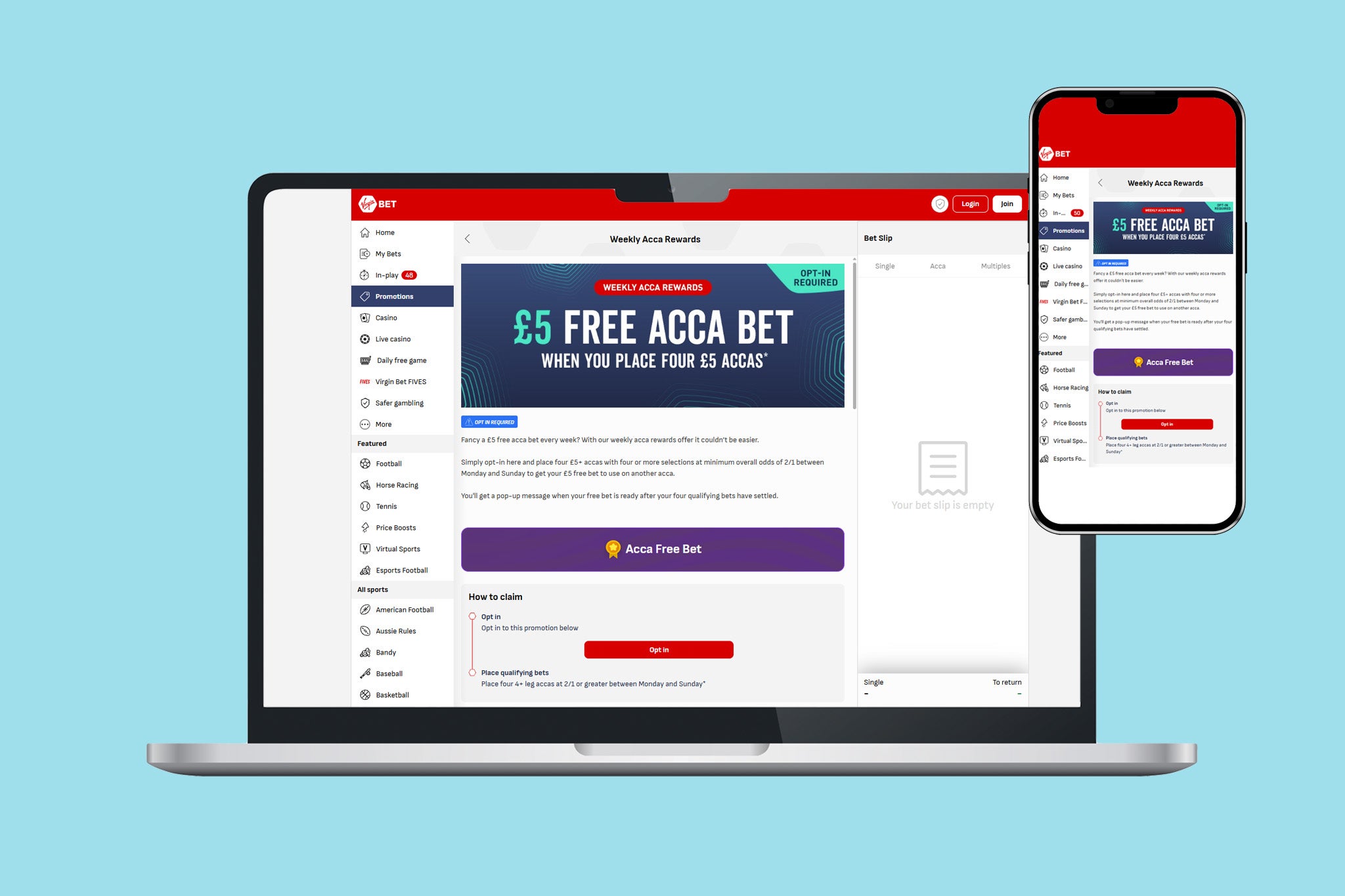Claim £5 in free bets for placing qualifying accas on Virgin Bet