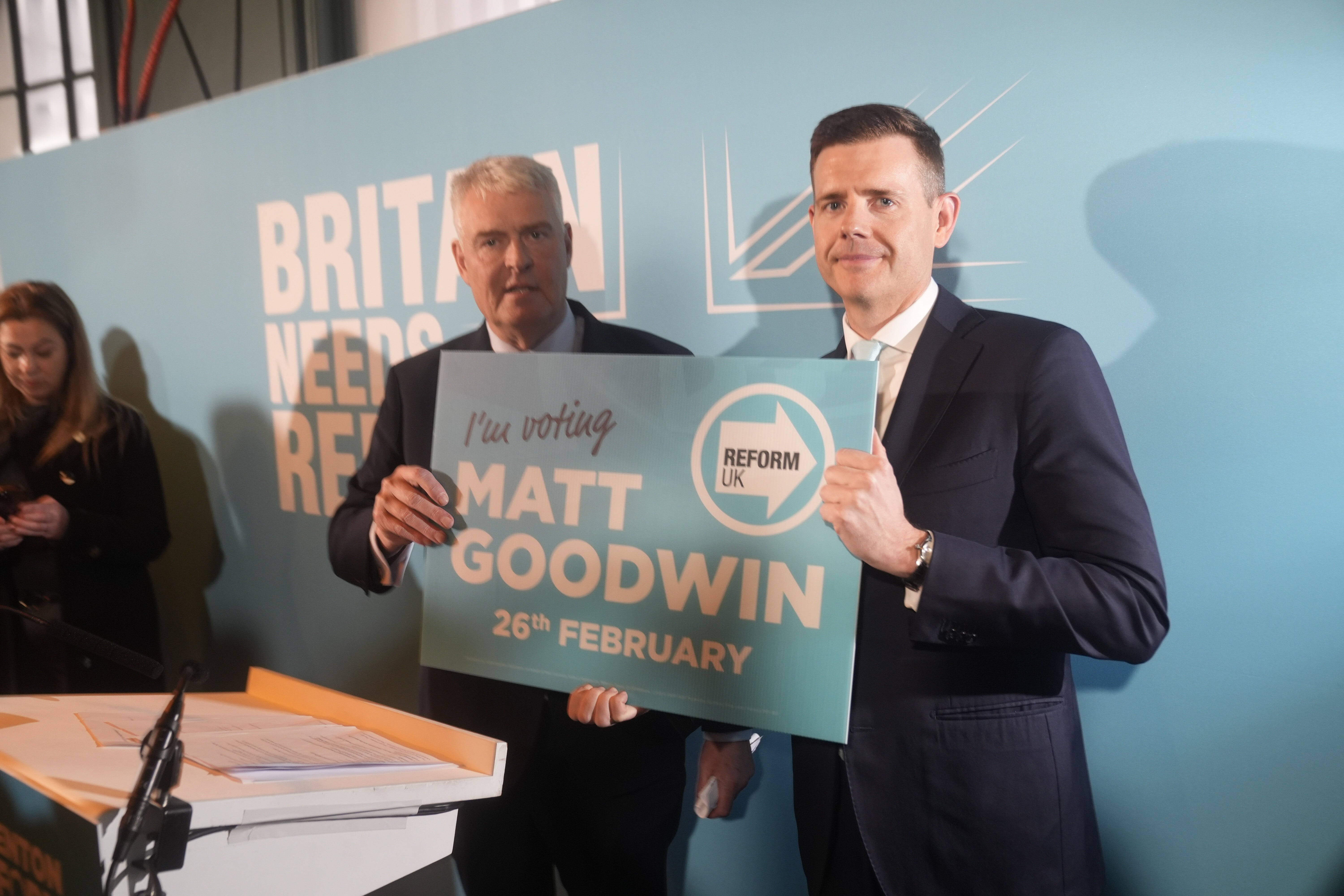 Goodwin told the people at the press conference that the upcoming Gorton and Denton by-election was a ‘referendum’ on Keir Starmer
