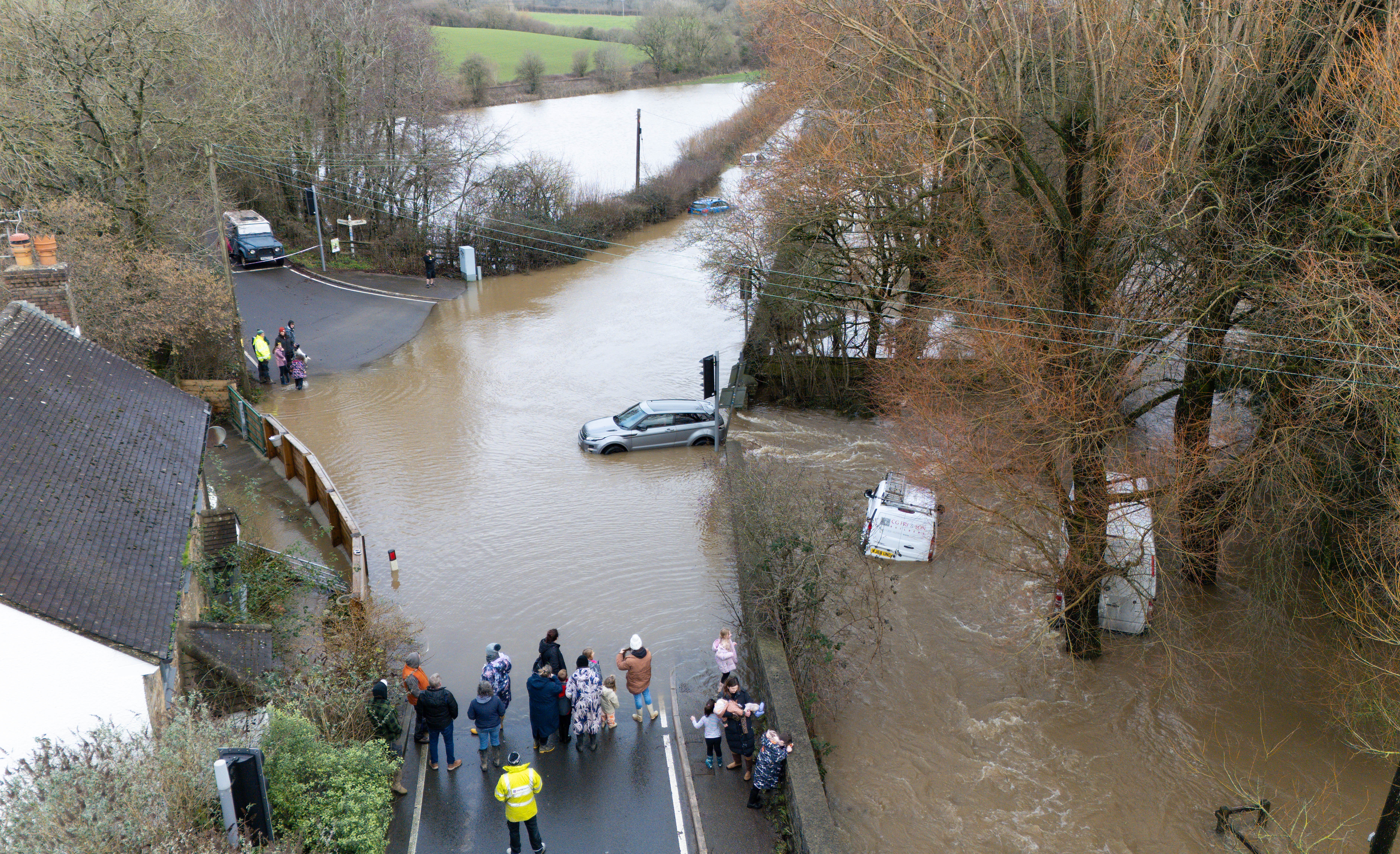 Axminster in Somerset was badly hit with cars stranded on flooded roads