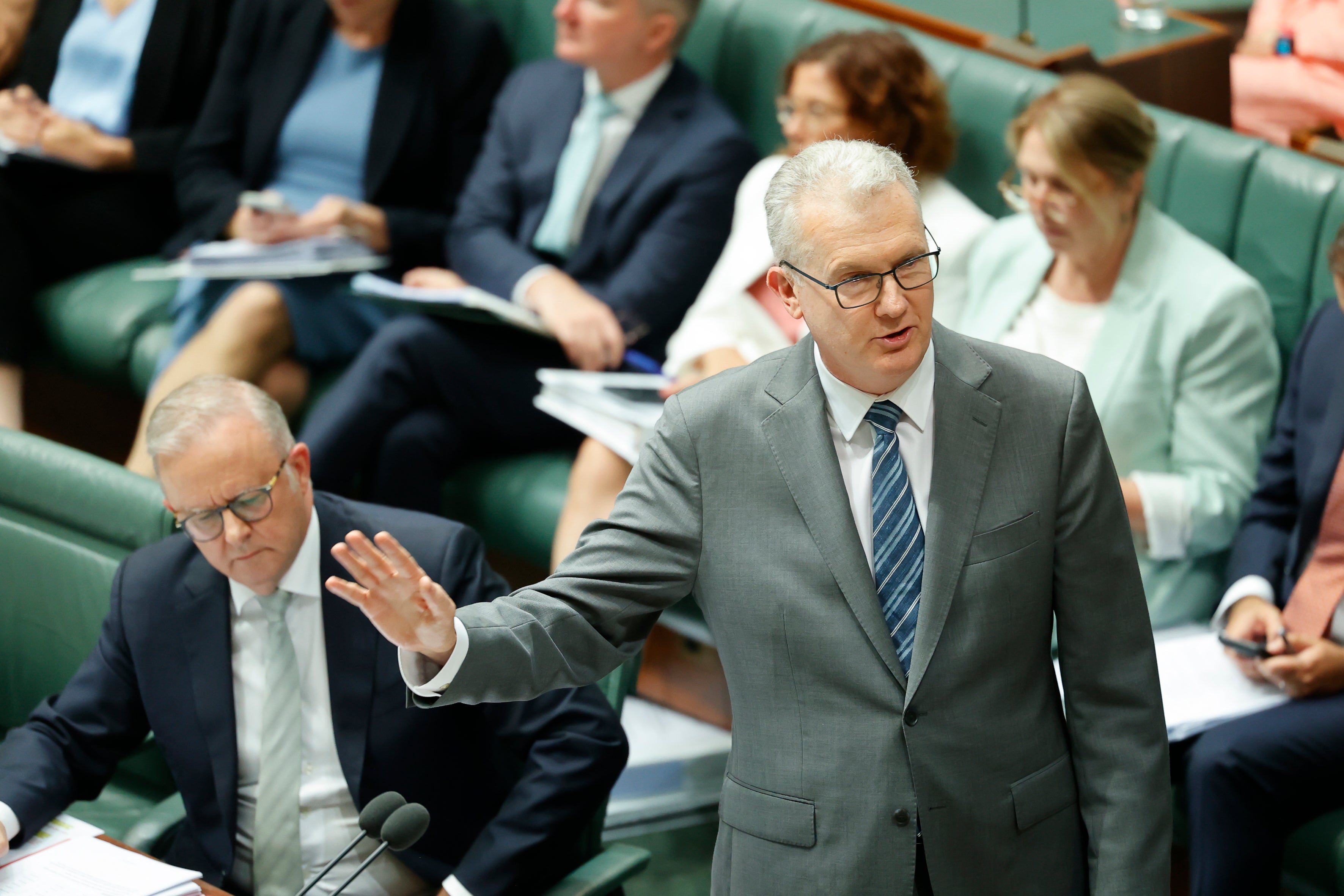 Home Affairs minister Tony Burke addresses the chamber at Parliament House on 20 January, 2026 in Canberra, Australia
