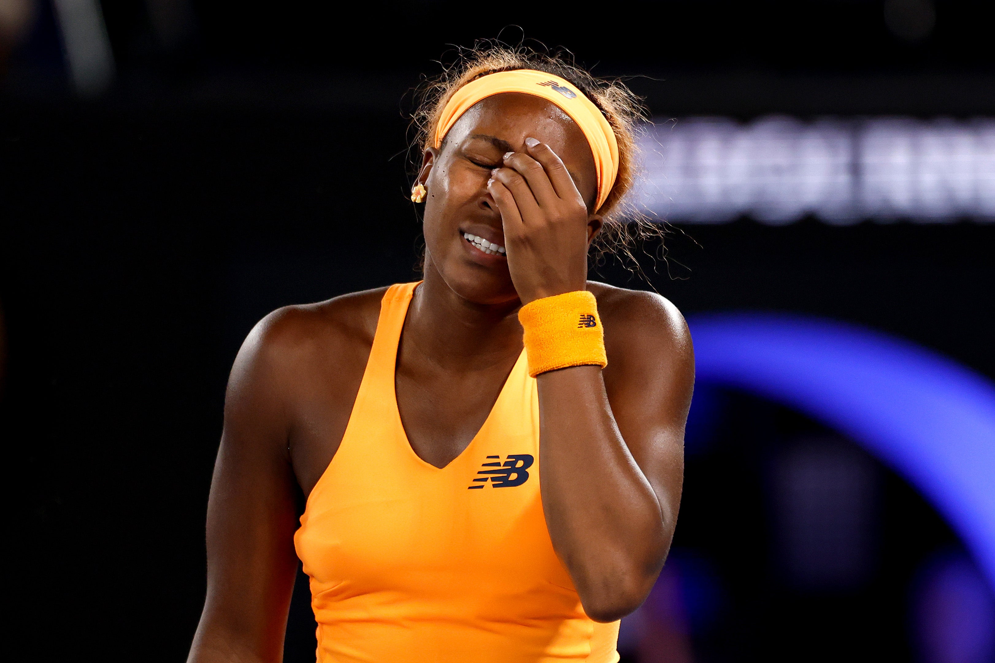 <p>Coco Gauff looked distressed as the errors piled up in defeat </p>