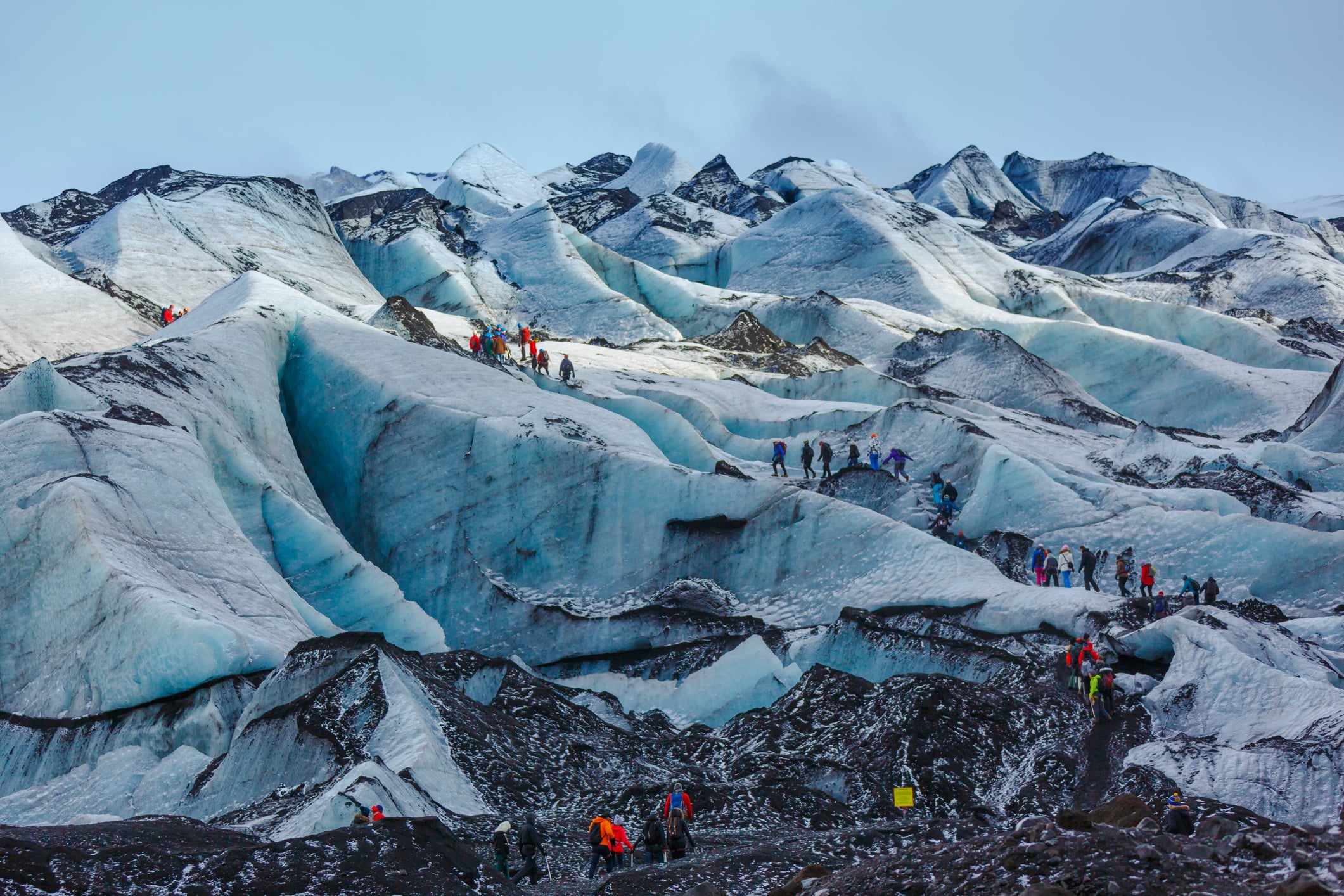 Glacier tour bookings are up by 29 percent. Pictured are hikers on the Sólheimajökull glacier in Iceland