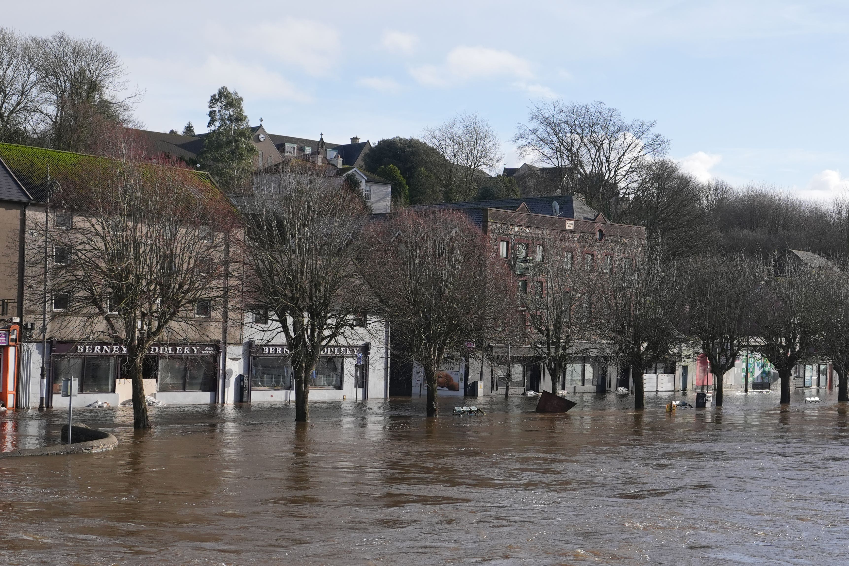 Flood waters in Enniscorthy Co Wexford after Storm Chandra hit the island of Ireland (Niall Carson/PA)