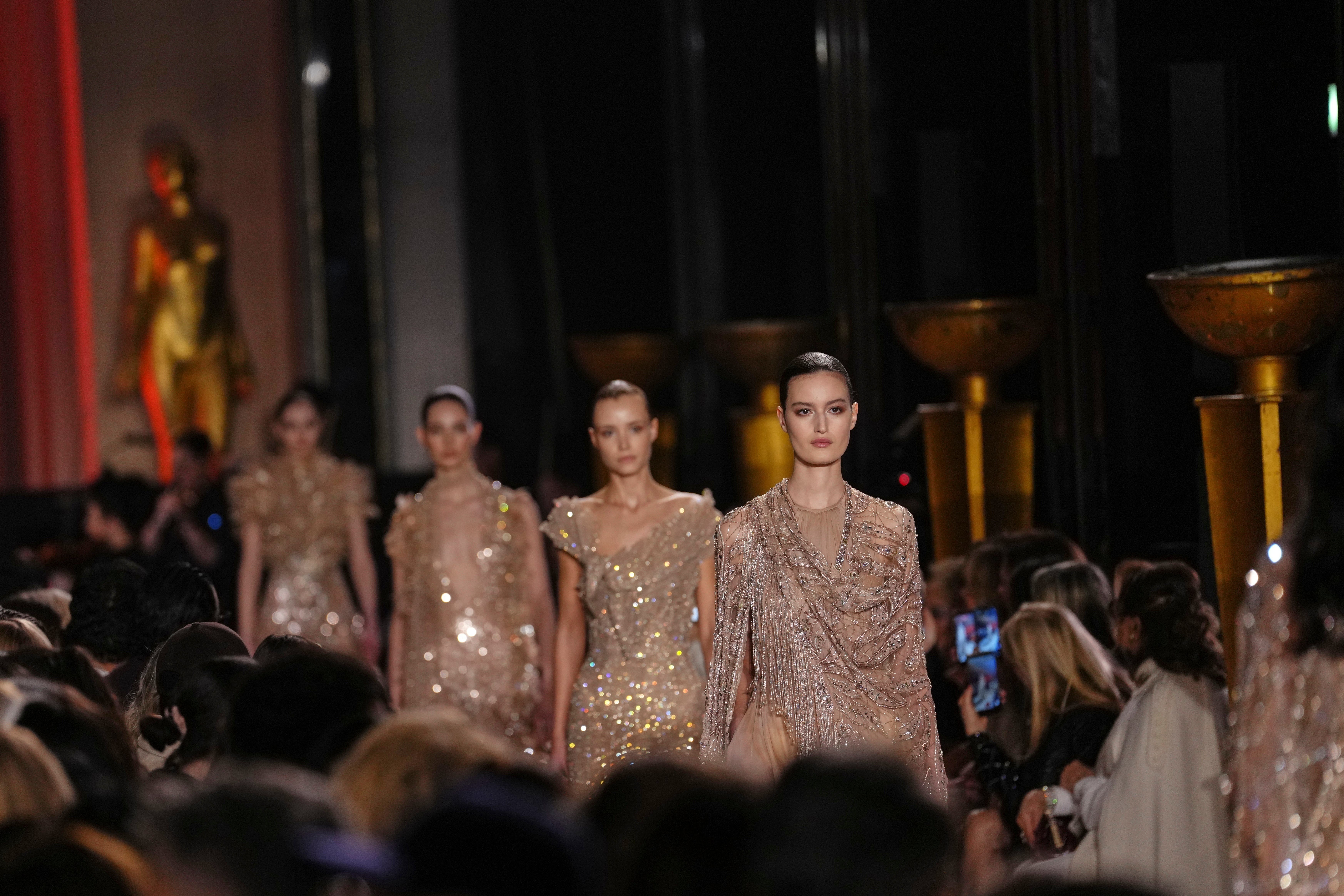 Elie Saab looked at the Seventies for haute couture inspiration (Aurelien Morissard/AP)