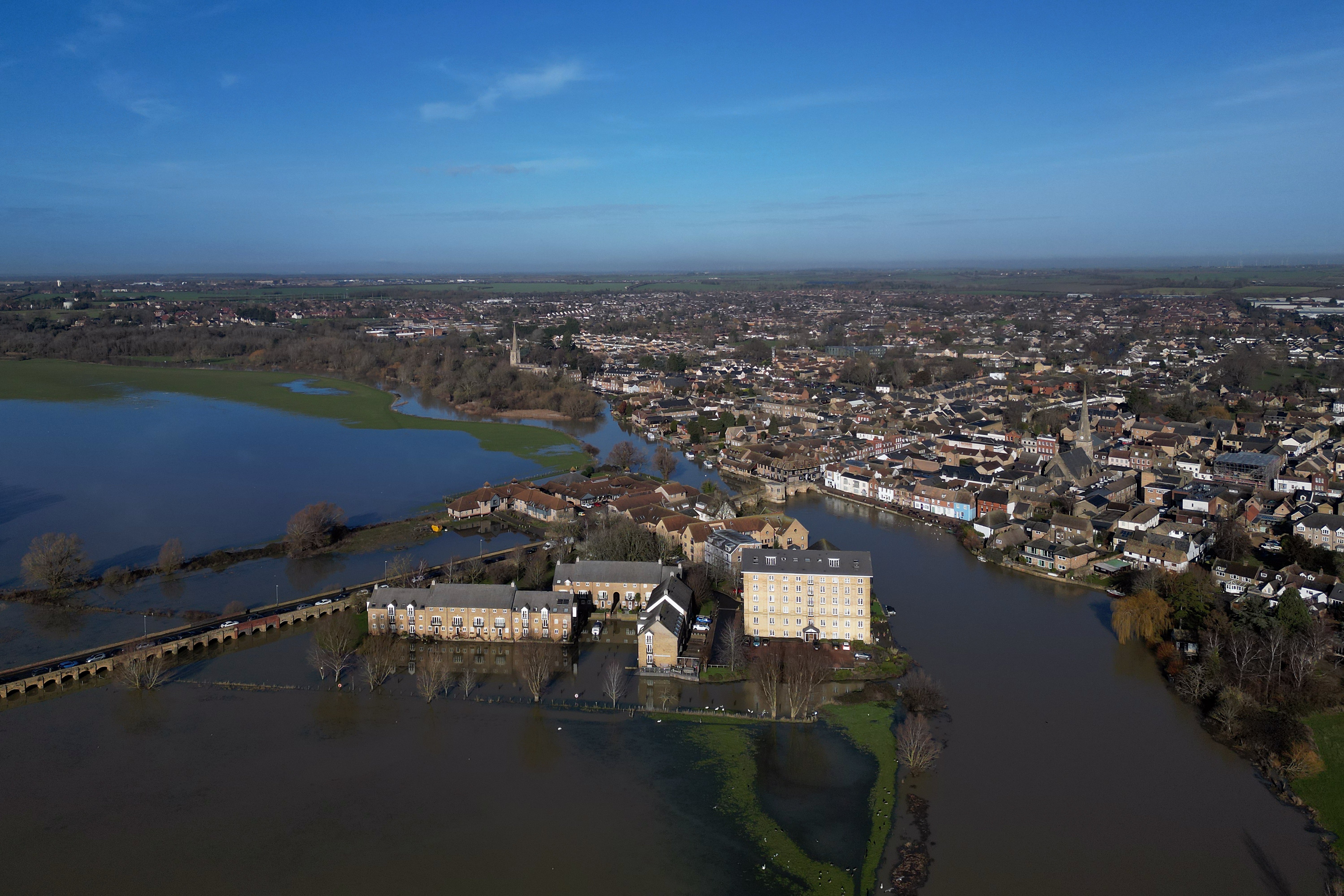 Flooding around St Ives in Cambridgeshire after the River Great Ouse burst its banks