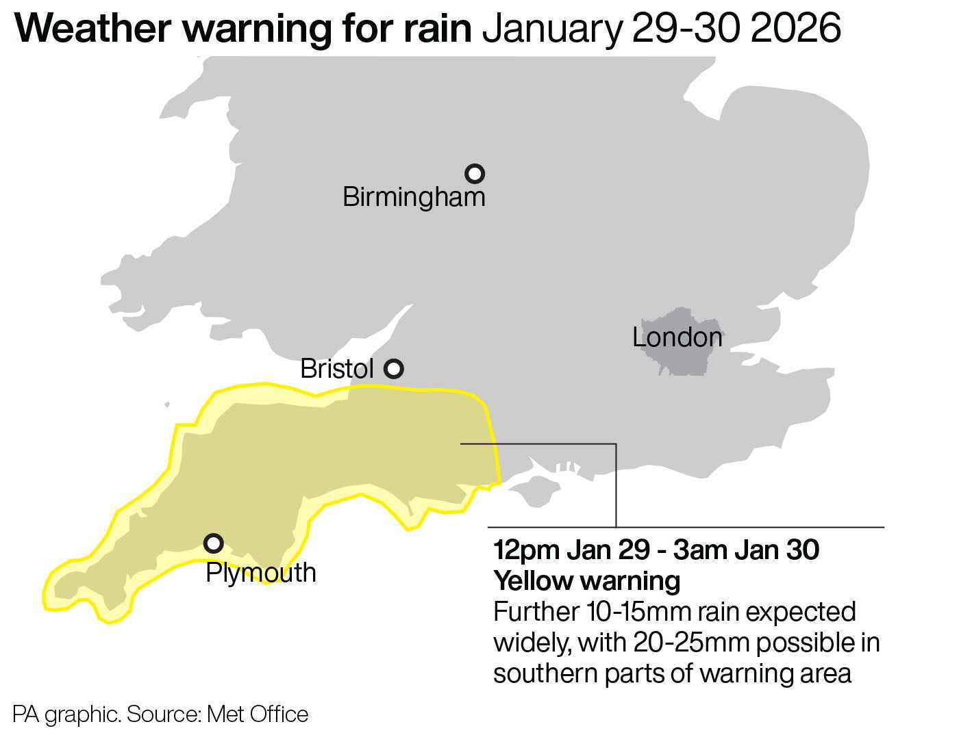 Weather warning for rain January 29-30 2026