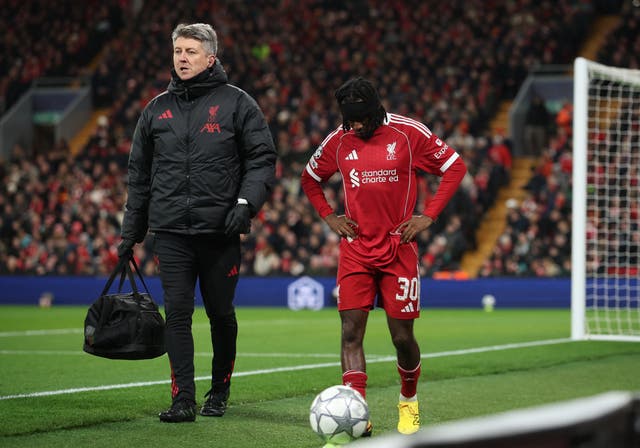 <p>Jeremie Frimpong was forced off early into Liverpool’s clash with Qarabag</p>