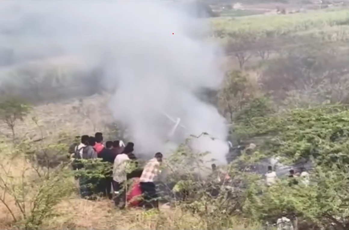Smoke seen on the site of crash in Baramati