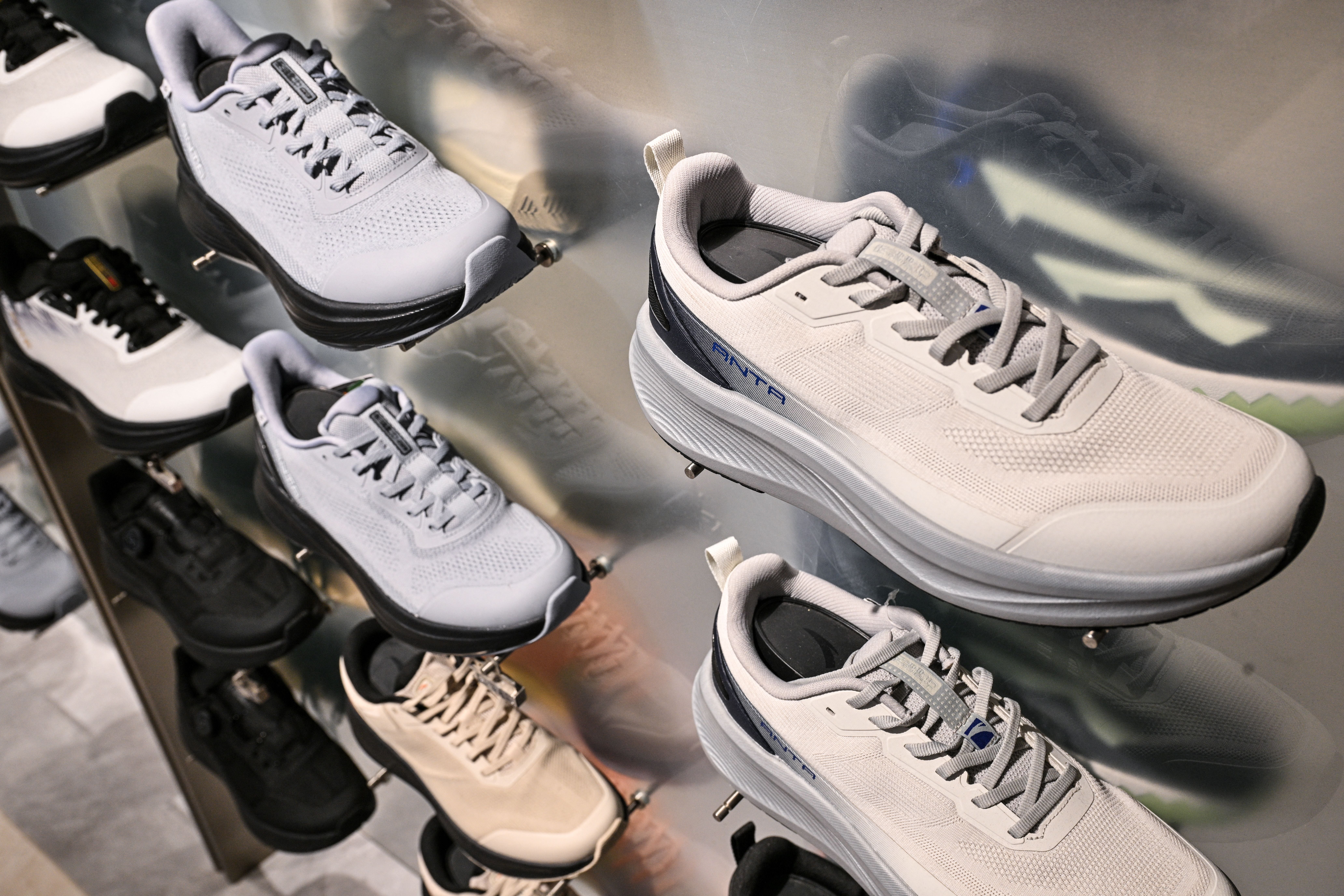 Anta shoes are seen in an Anta store in the Huangpu district of Shanghai