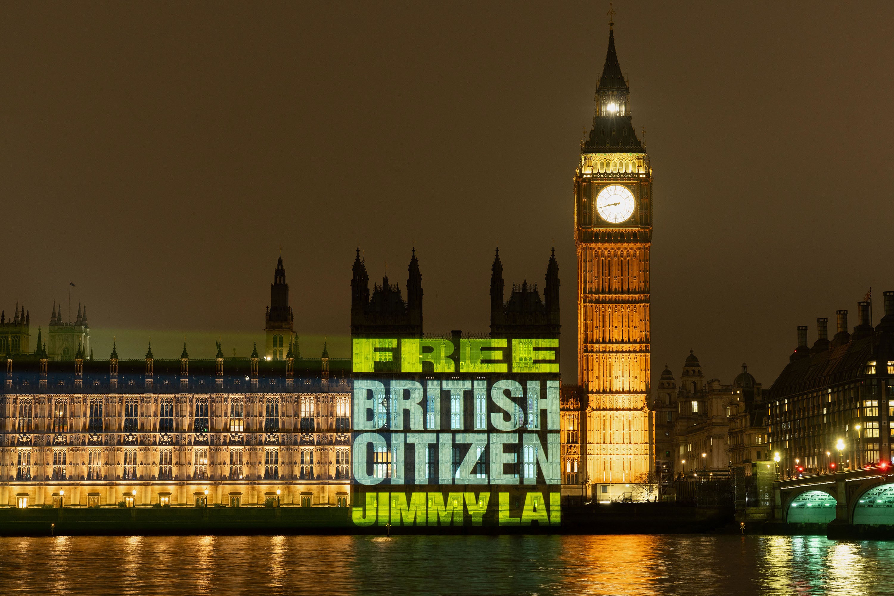 A message projected onto the Houses of Parliament spotlights Keir Starmer’s ‘golden opportunity’ to free Jimmy Lai