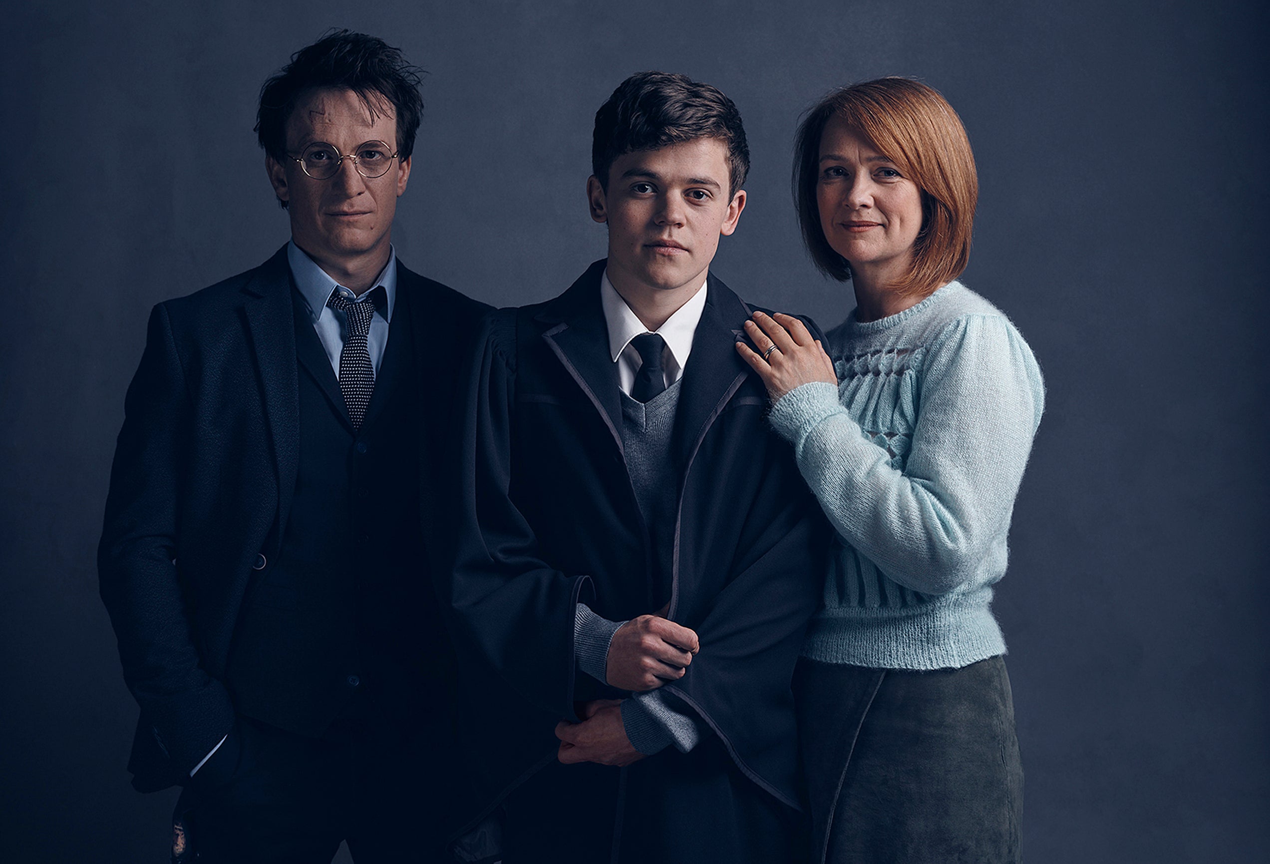 From L-R: Jamie Parker, Sam Clemmett and Poppy Miller as the West End’s original Harry, Albus and Ginny Potter