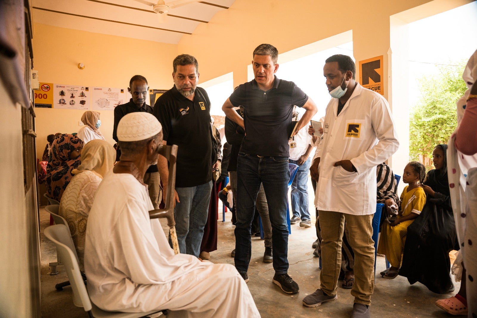 <p>David Milliband on a recent trip to Sudan with the International Rescue Committee</p>