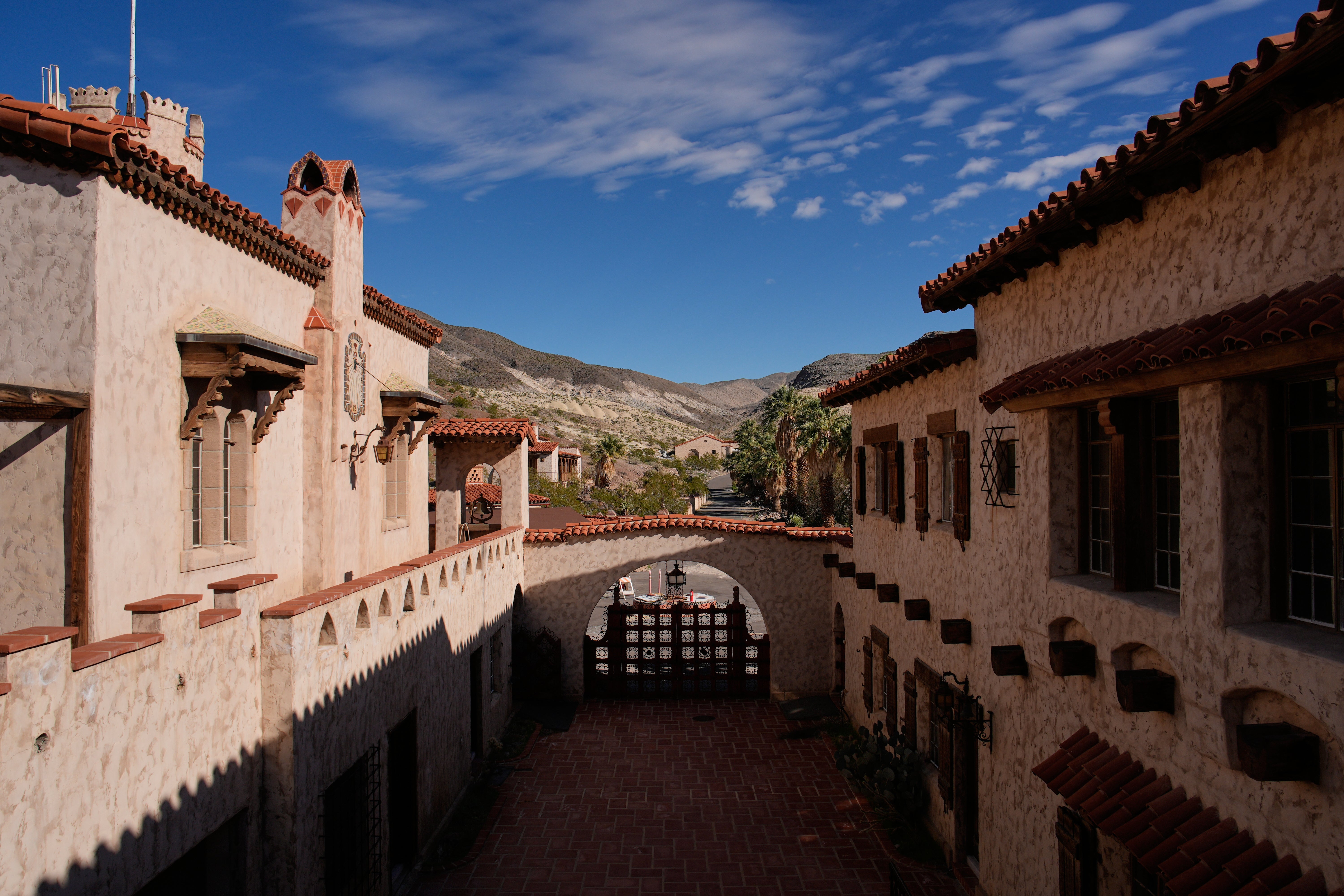 Clouds drift over Scotty’s Castle in Death Valley National Park