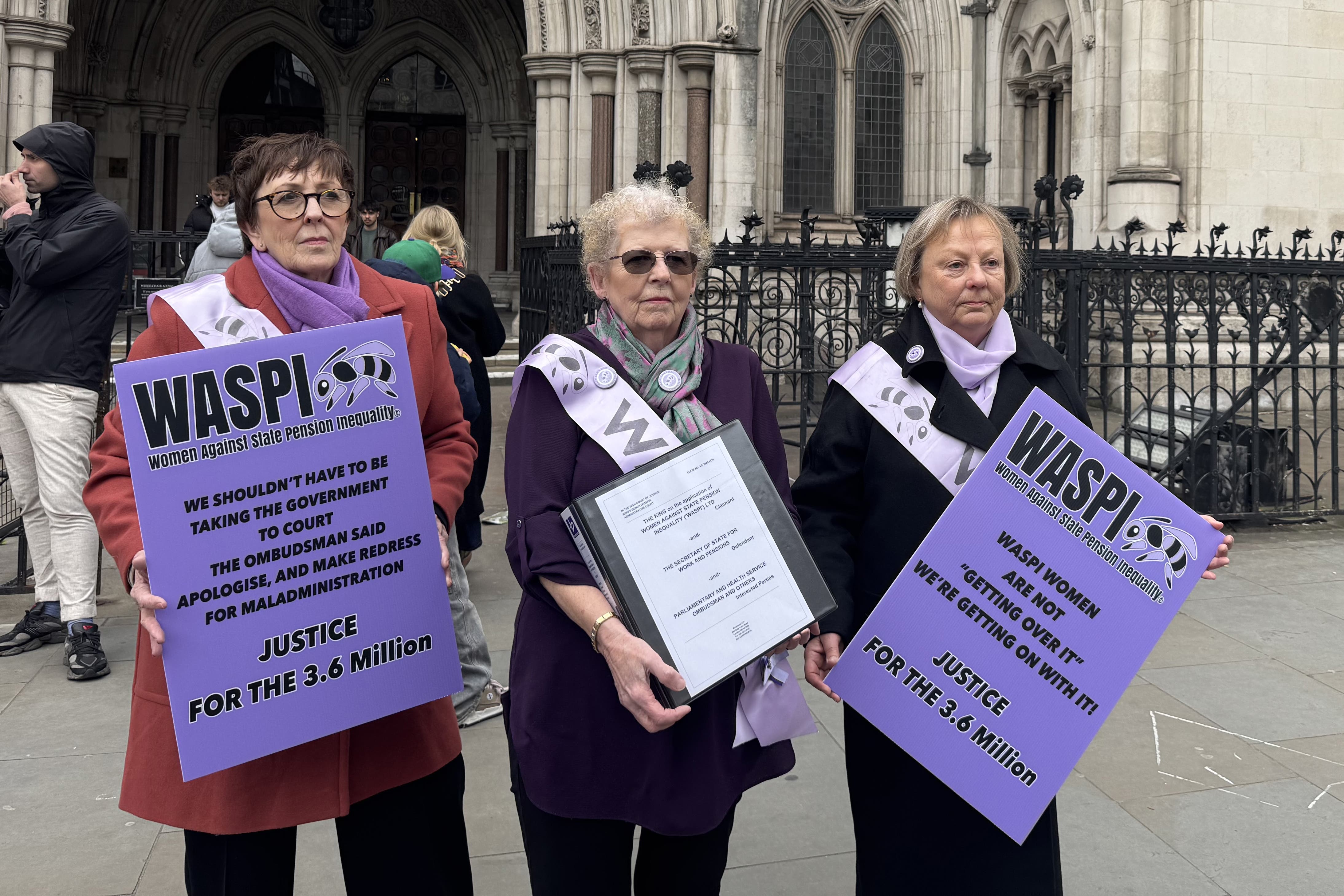 Waspi campaigners outside the Royal Courts of Justice in London in March (Haixin Tan/PA)
